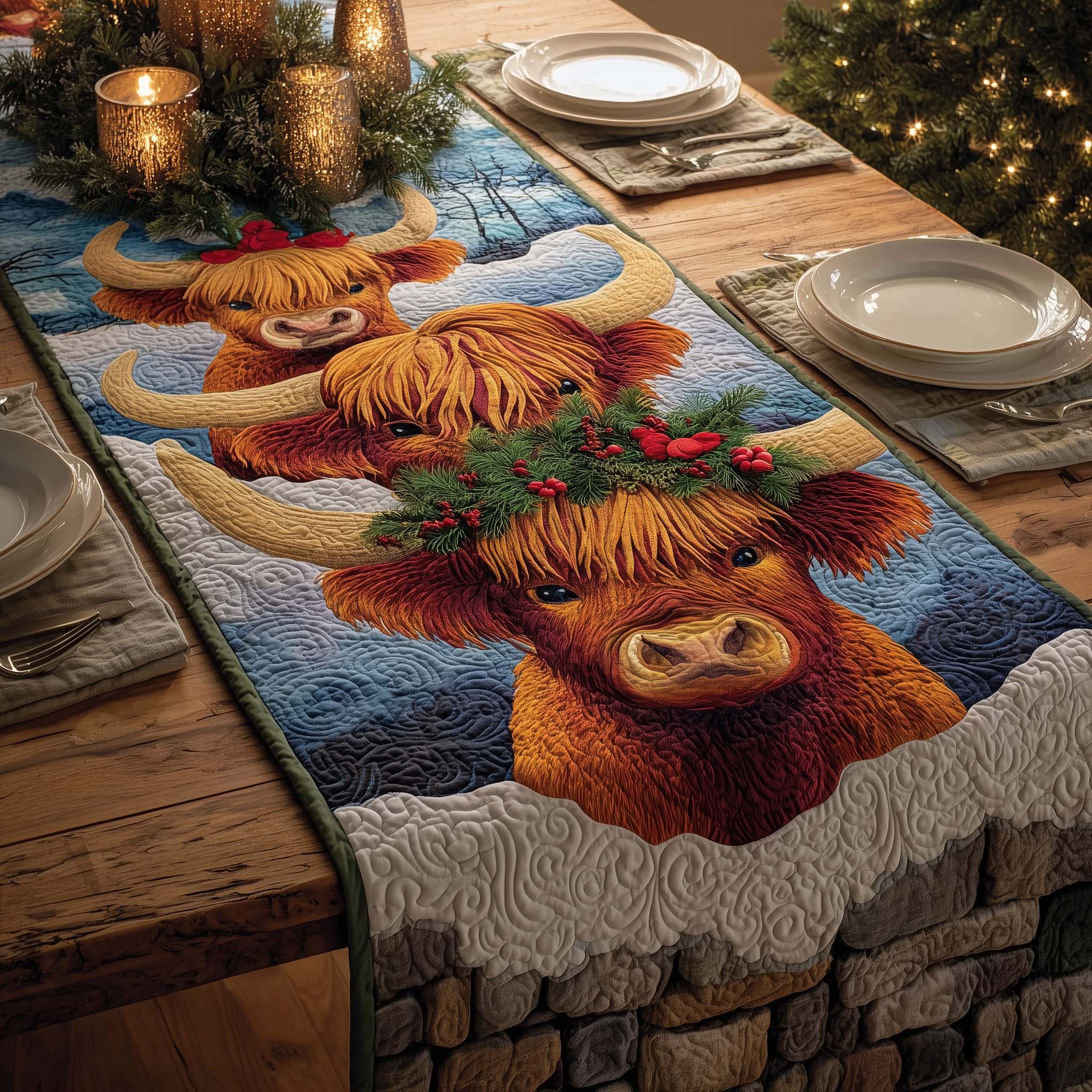 Winter Highlands Quilted Table Runner Elegant Christmas Table Runners Christmas Gifts For Boyfriend