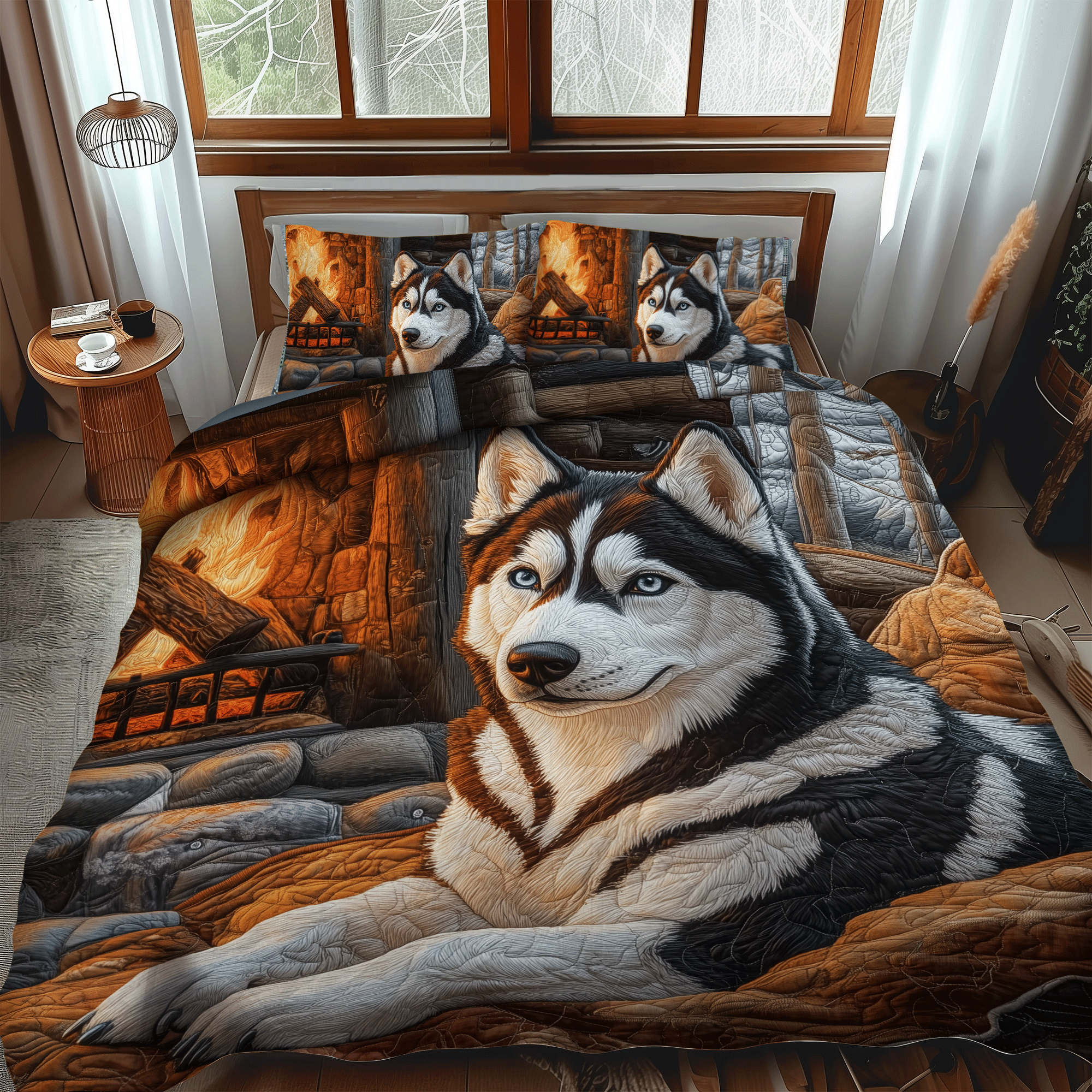 Winter Howl Quilted Bedding Set Best King Bedding Sets Best Gifts For Husky Owners