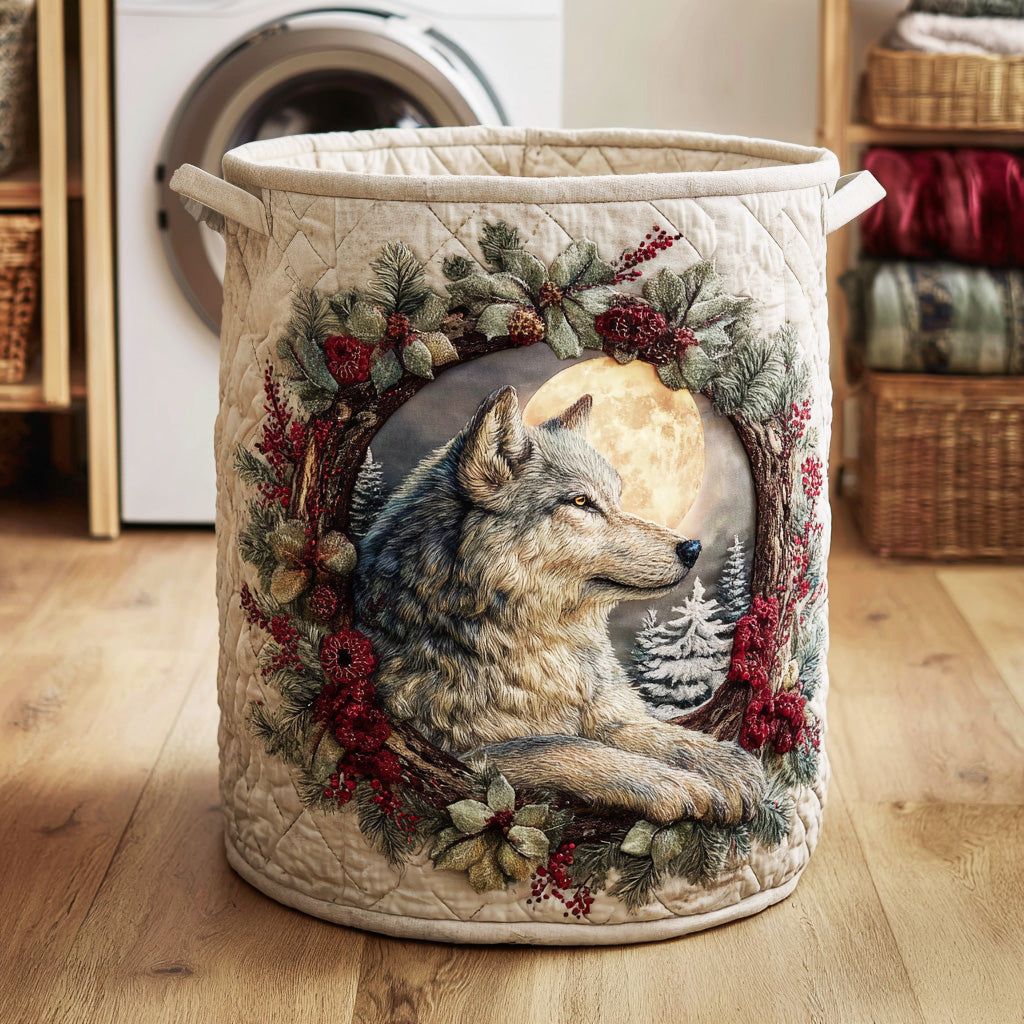 Winter Howl Spirit Quilted Laundry Basket Farmhouse Laundry Room Decor Family Xmas Presents