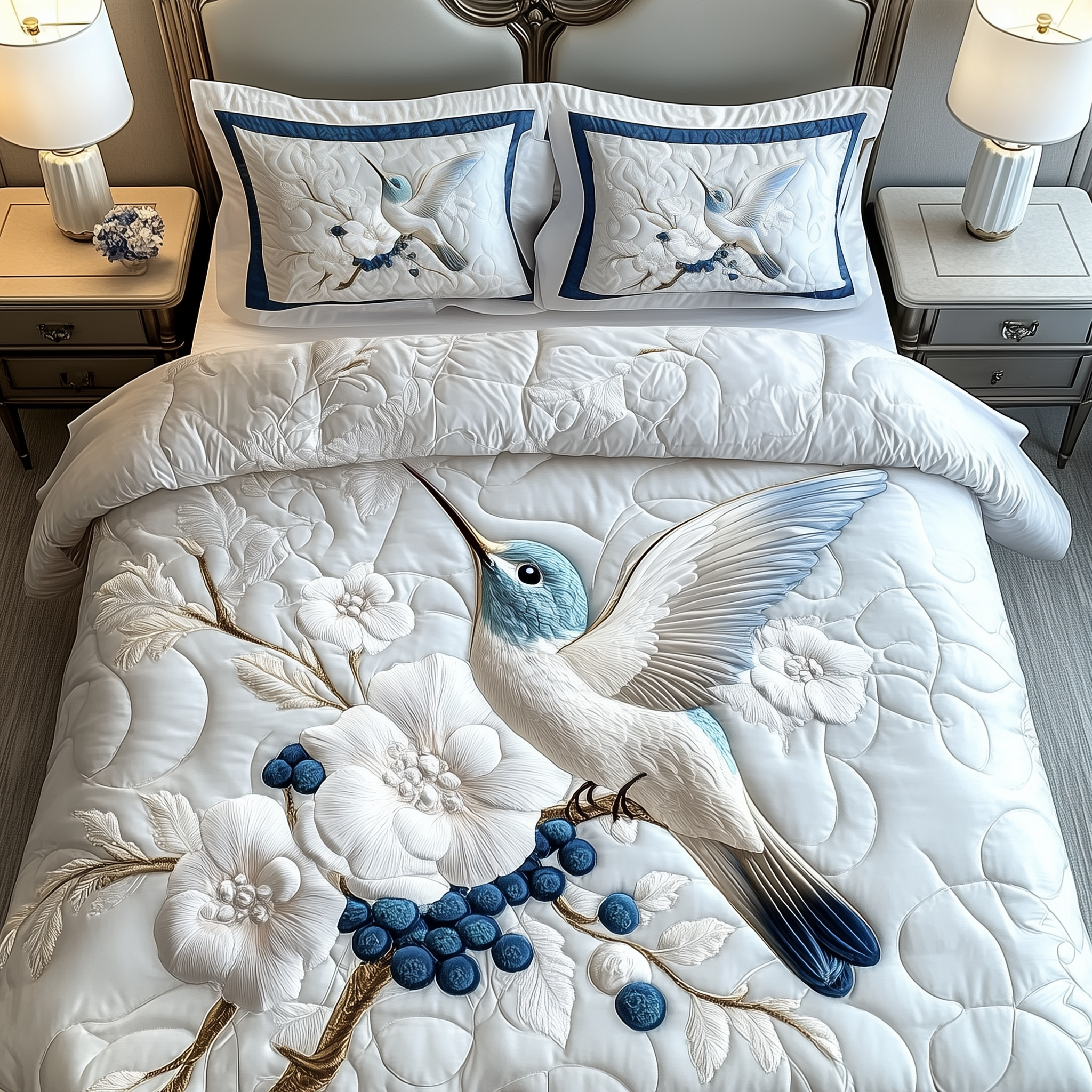 Winter Hummingbird Quilted Bedding Set Cozy Christmas Bedroom Ideas Hummingbird Gifts For Her