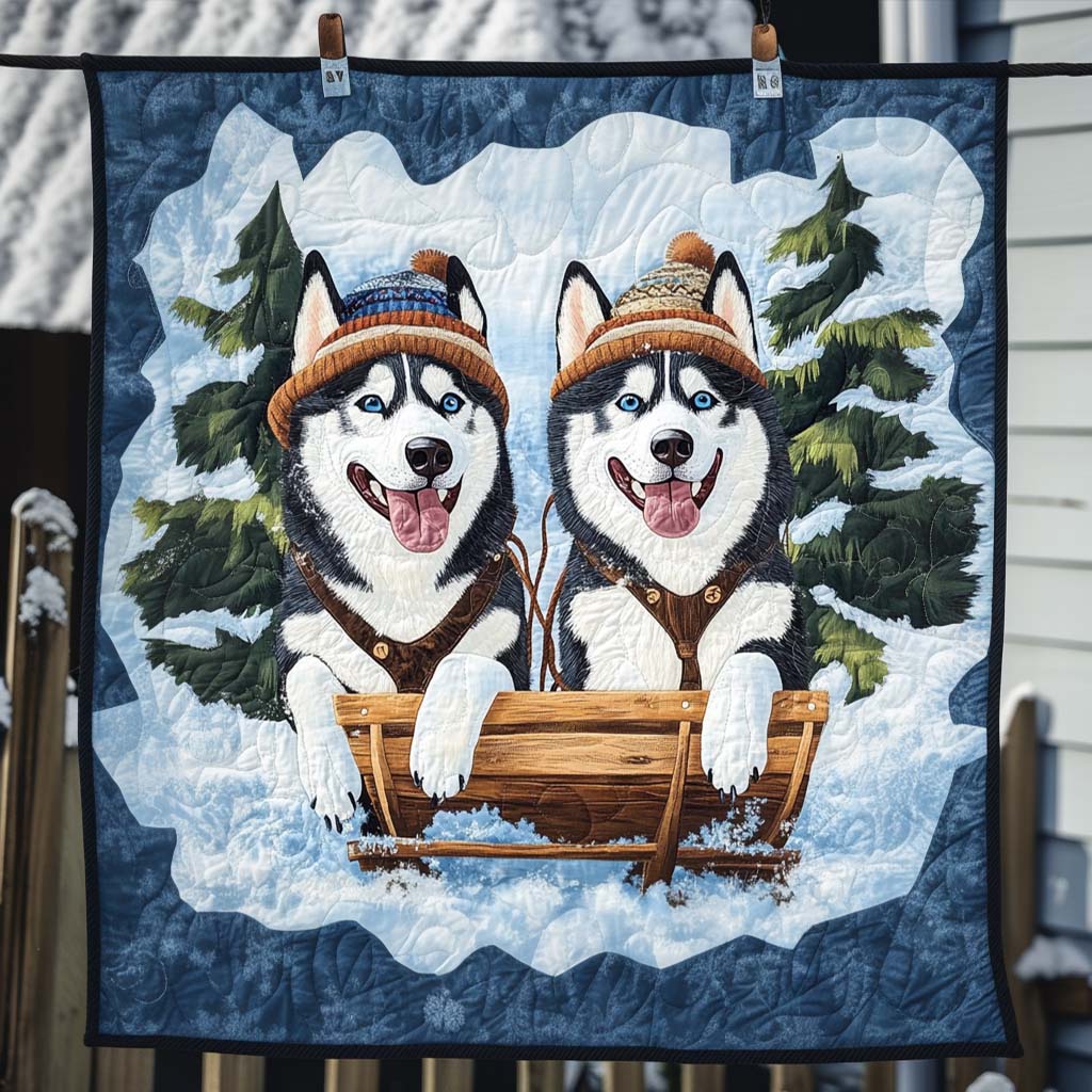 Winter Joyride Quilted Blanket King Comforter Sets Husky Themed Gifts
