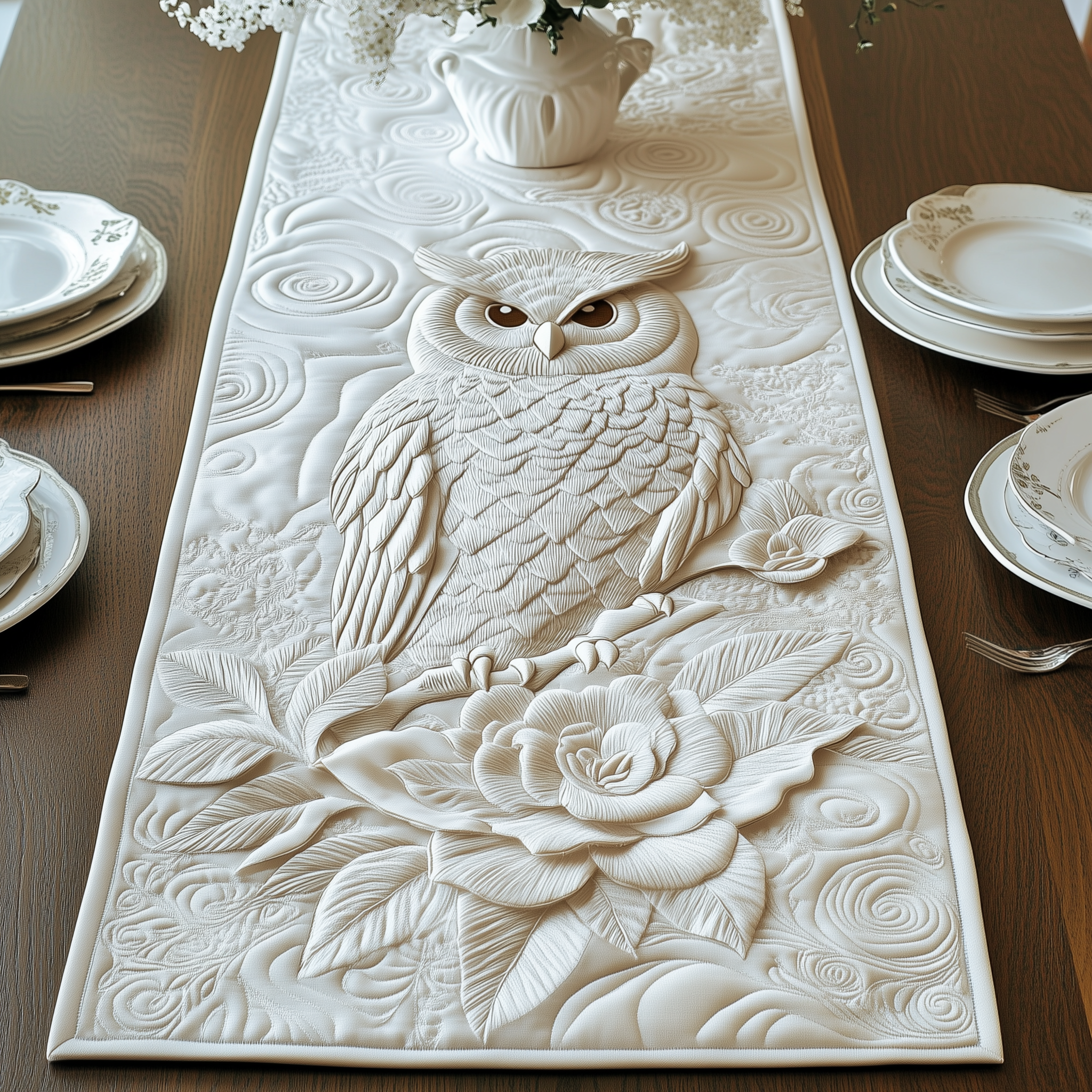 Winter Owl Quilted Table Runner Table Runner For Dining Table Best Owl Gifts