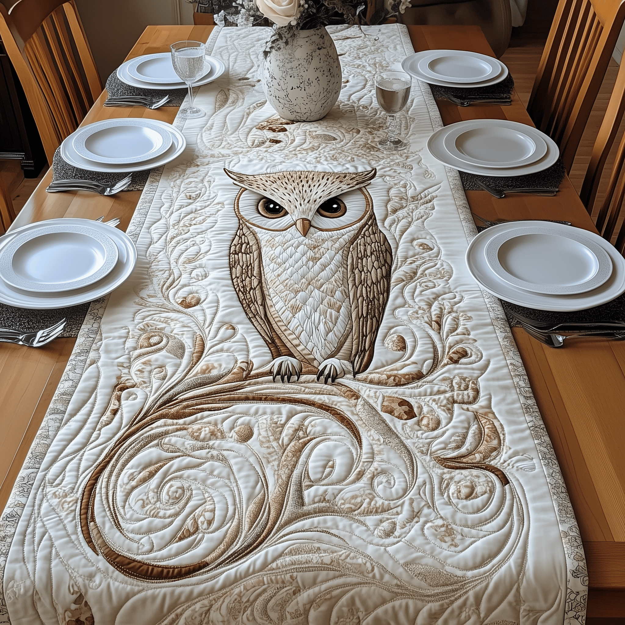 Winter Owl Quilted Table Runner Table Runners Long Owl Themed Gifts