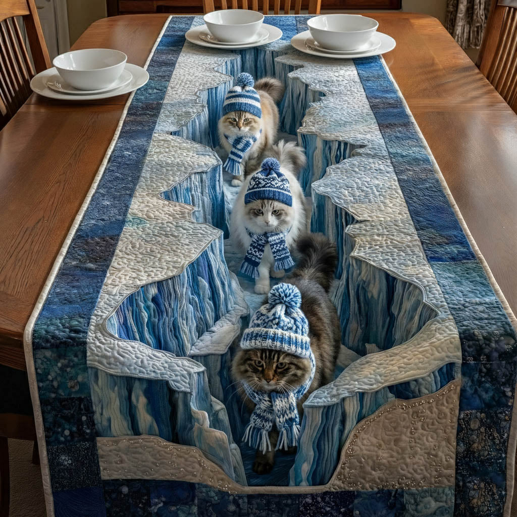 Winter Paw Quilted Table Runner Elegant Holiday Decor Cat Lovers Owners Presents