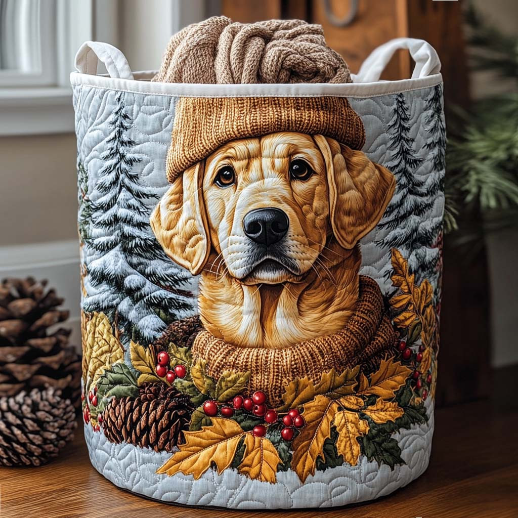 Winter Pup Quilted Laundry Basket Decor Laundry Basket Golden Labrador Gifts