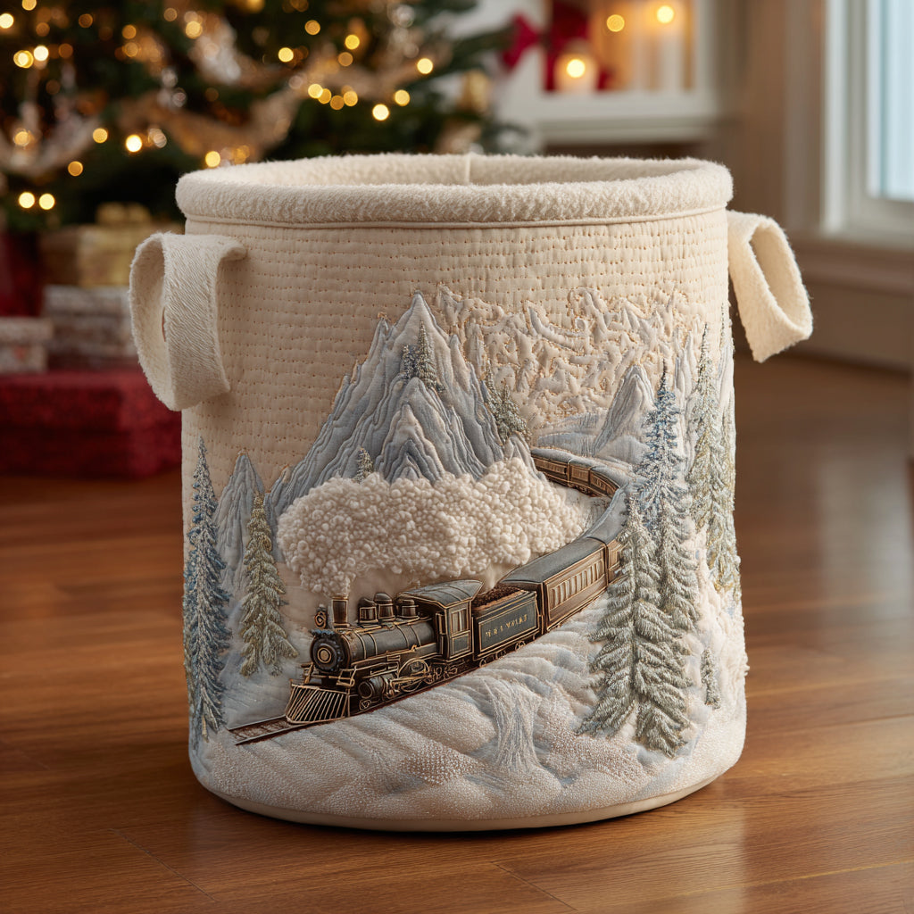 Winter Rail Magic Quilted Laundry Basket Room Decor Christmas Presents For Grandmother