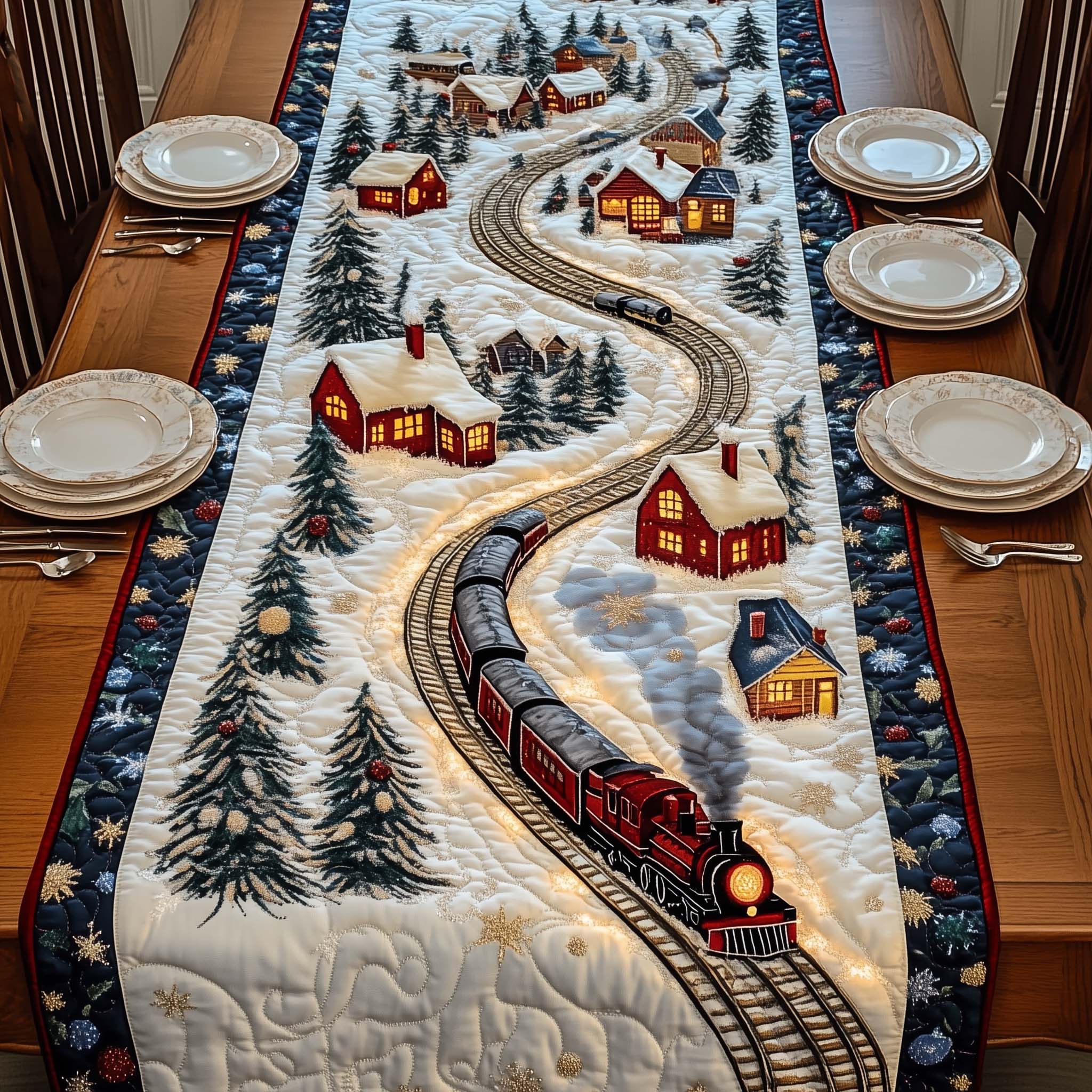 Winter Railway Quilted Table Runner Christmas Dinner Decoration Ideas Xmas Gifts For Family