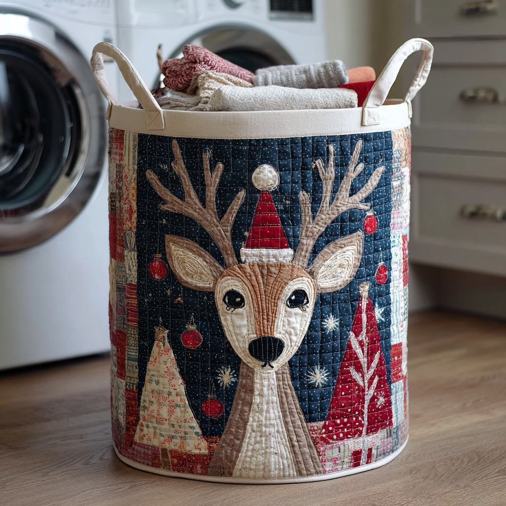 Winter Reindeer Quilted Laundry Basket Clothes Basket Christmas Presents