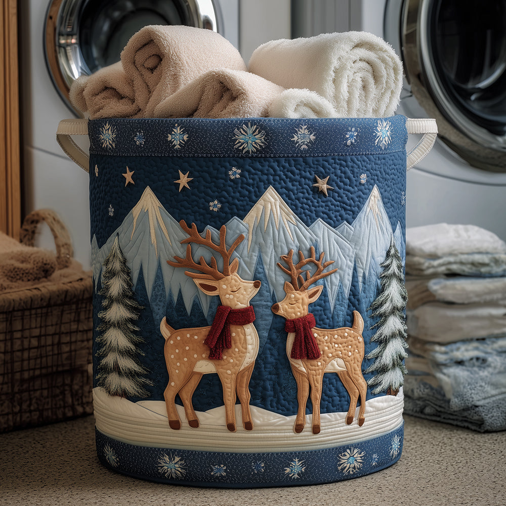Winter Reindeer Quilted Laundry Basket Clothes Basket Grandparent Christmas Present Ideas