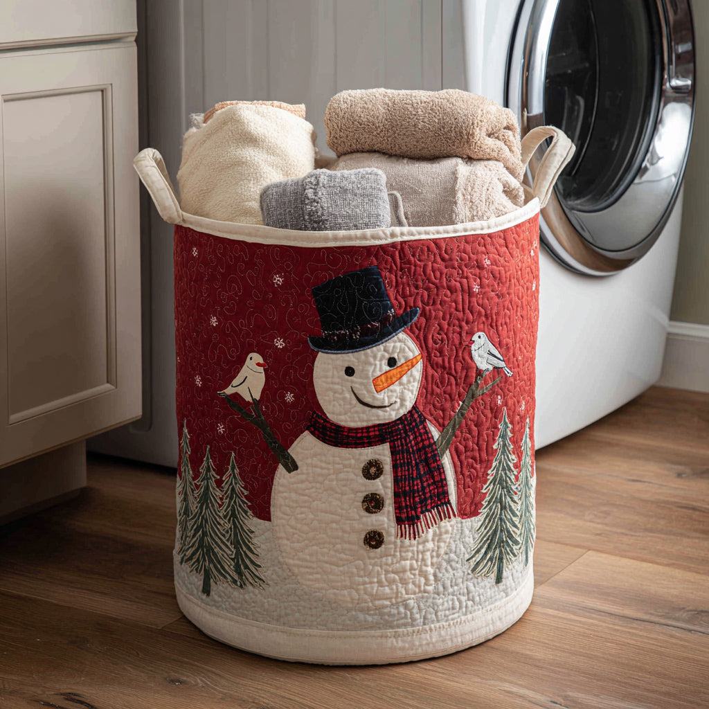 Winter Snowman Quilted Laundry Basket Best Laundry Basket Corporate Christmas Gifts