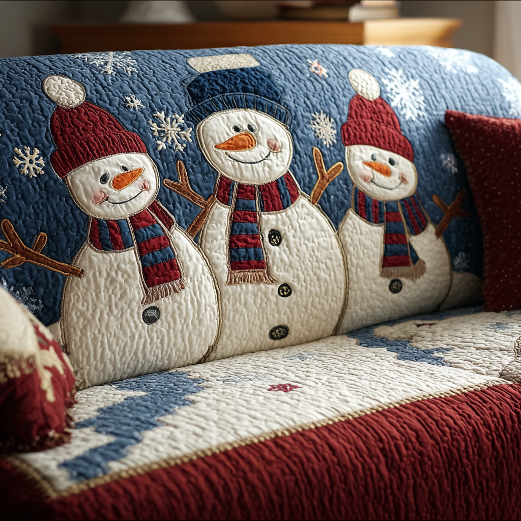 Winter Snowman Quilted Sofa Cover Home Decorattions Christmas Gift Ideas For Her