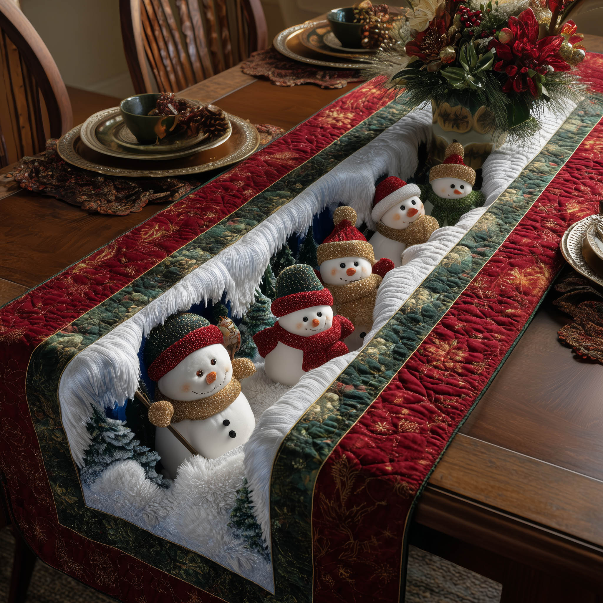 Winter Snowman Quilted Table Runner Best Christmas Dinner Table Decorations Family Xmas Presents