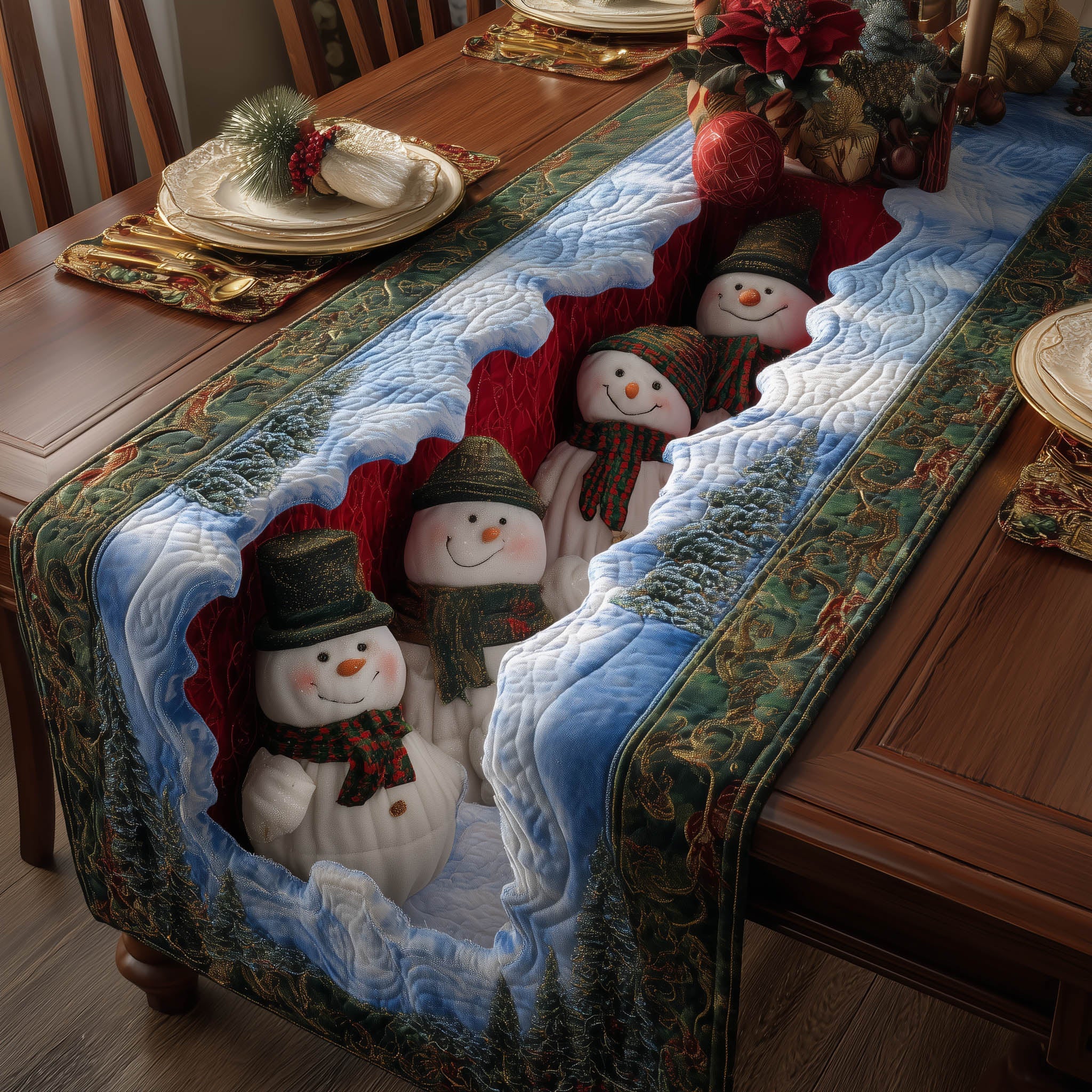 Winter Snowman Quilted Table Runner Festive Table Runners Best Christmas Gifts For Relatives
