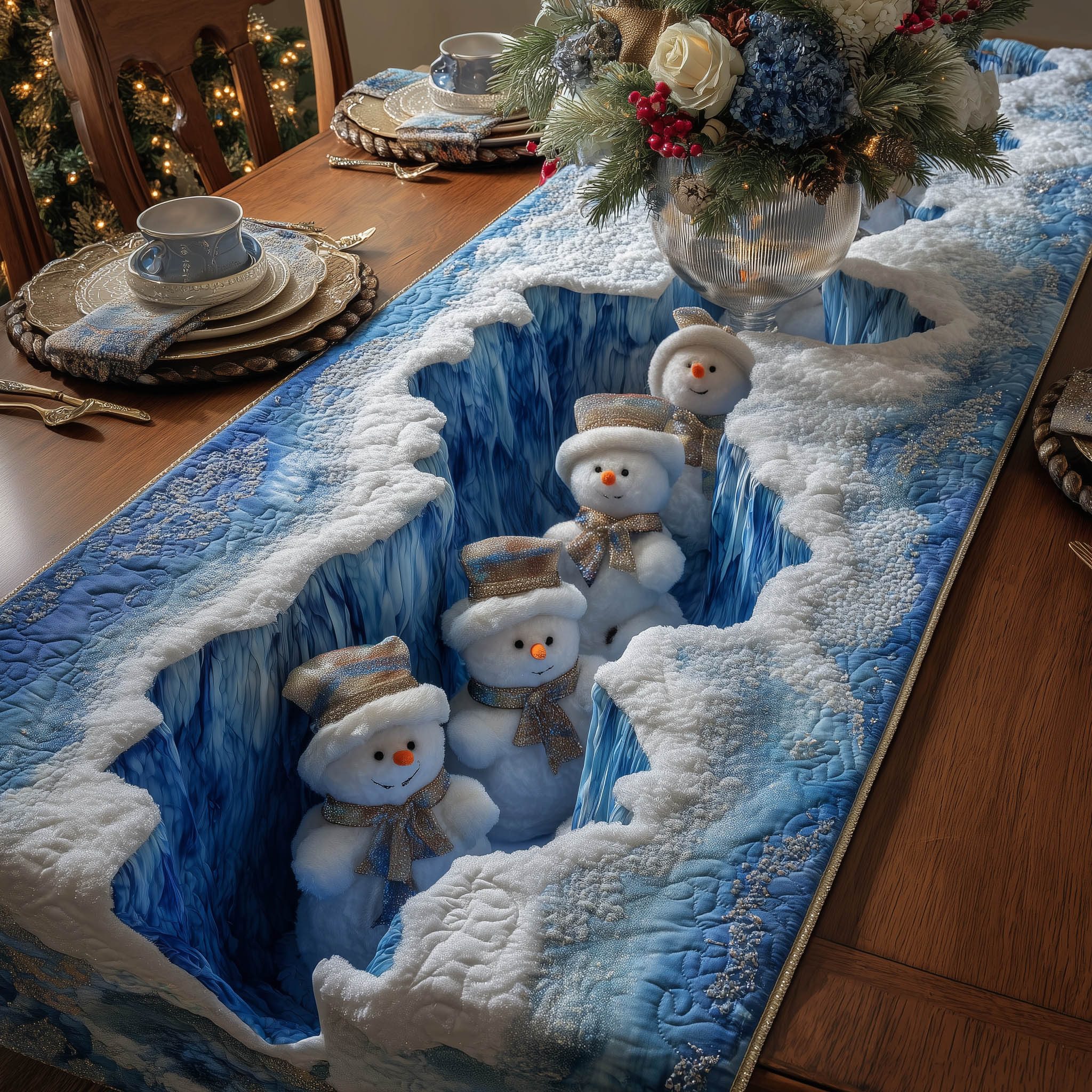 Winter Snowman Quilted Table Runner Festive Table Runners Gift Ideas For Men Who Have Everything