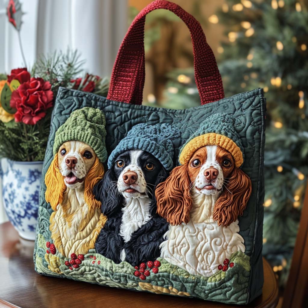 Winter Spaniels Quilted Tote Bag Best Ladies Tote Bags Christmas Present Ideas For Wife