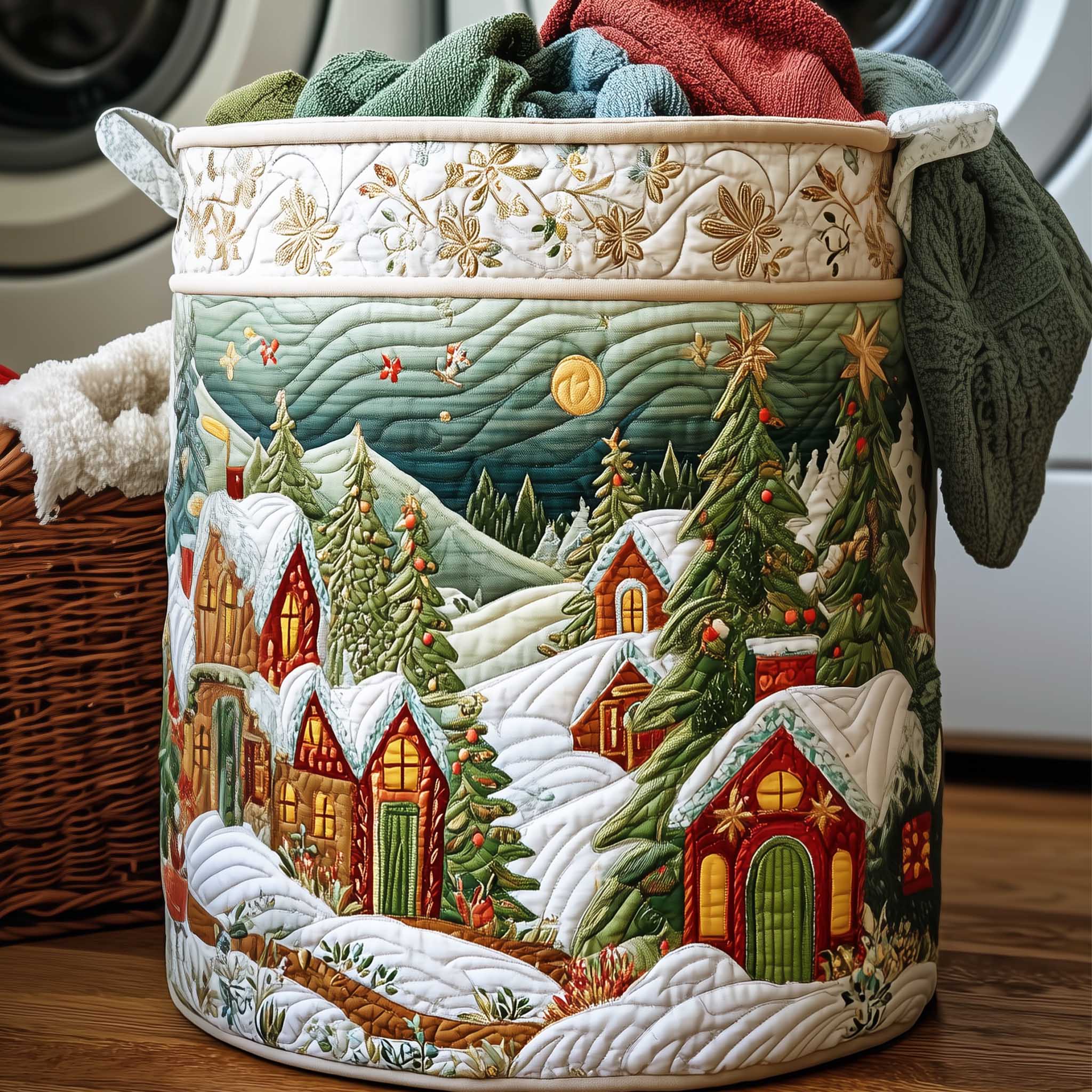 Winter Village Quilted Laundry Basket Clothes Basket Great Presents For Grandma