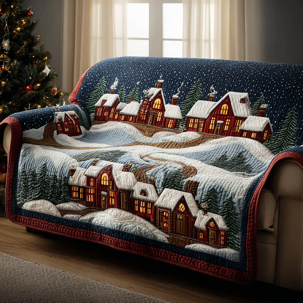 Winter Village Quilted Sofa Cover Santa Sofa Cover Xmas Gifts For Mother In Law