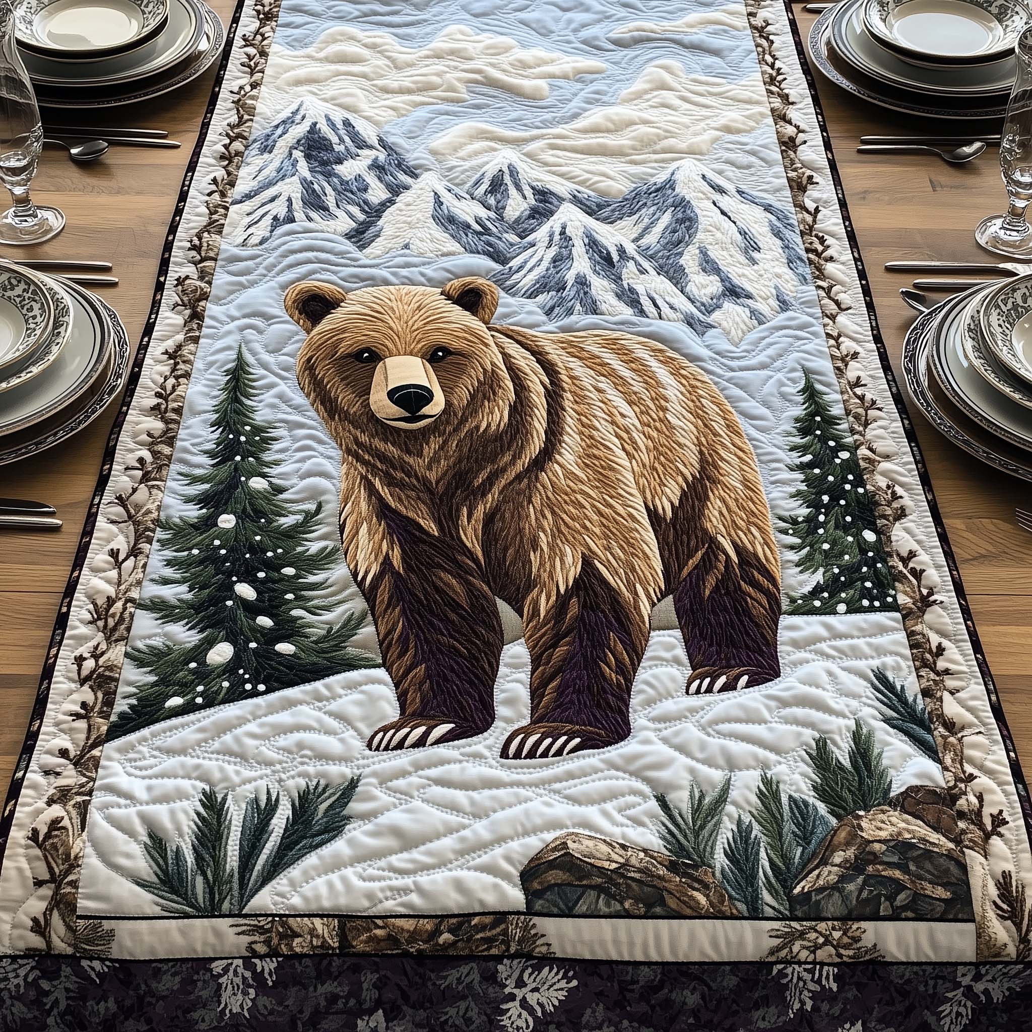 Winter Watcher Quilted Table Runner Formal Dining Table Runners Bear Gifts For Him