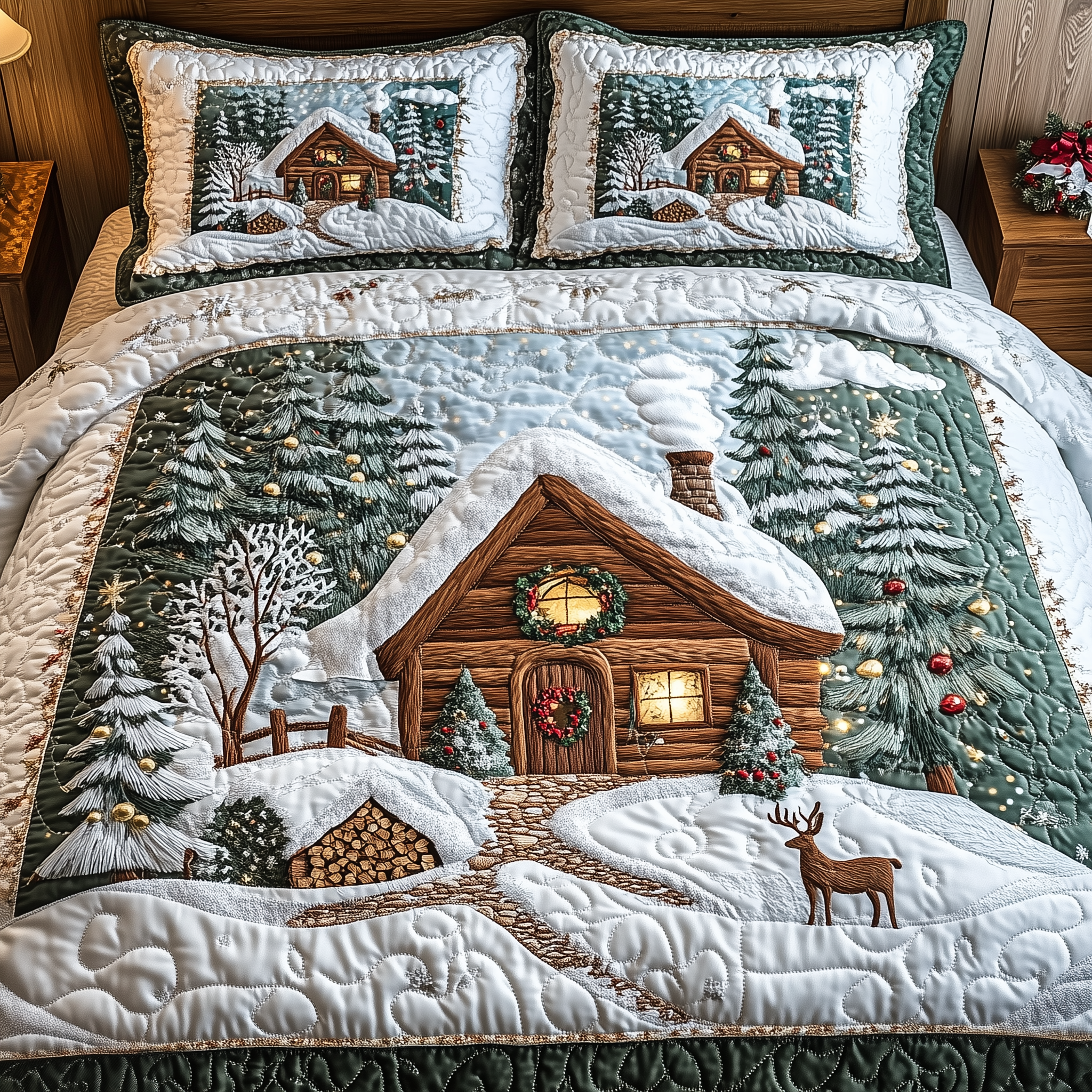 Winter Wonderland Quilted Bedding Set Christmas Bedding King Xmas Gifts For Dad
