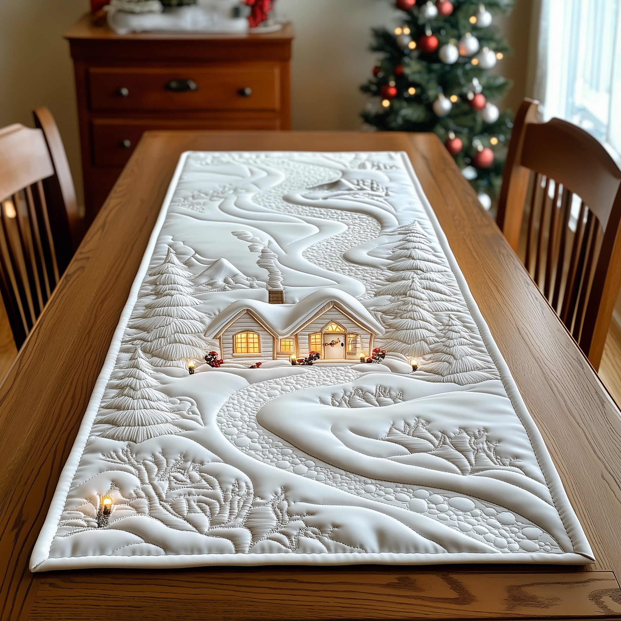 Winter Wonderland Quilted Table Runner Holiday Dining Table Decor Xmas Gifts For Family