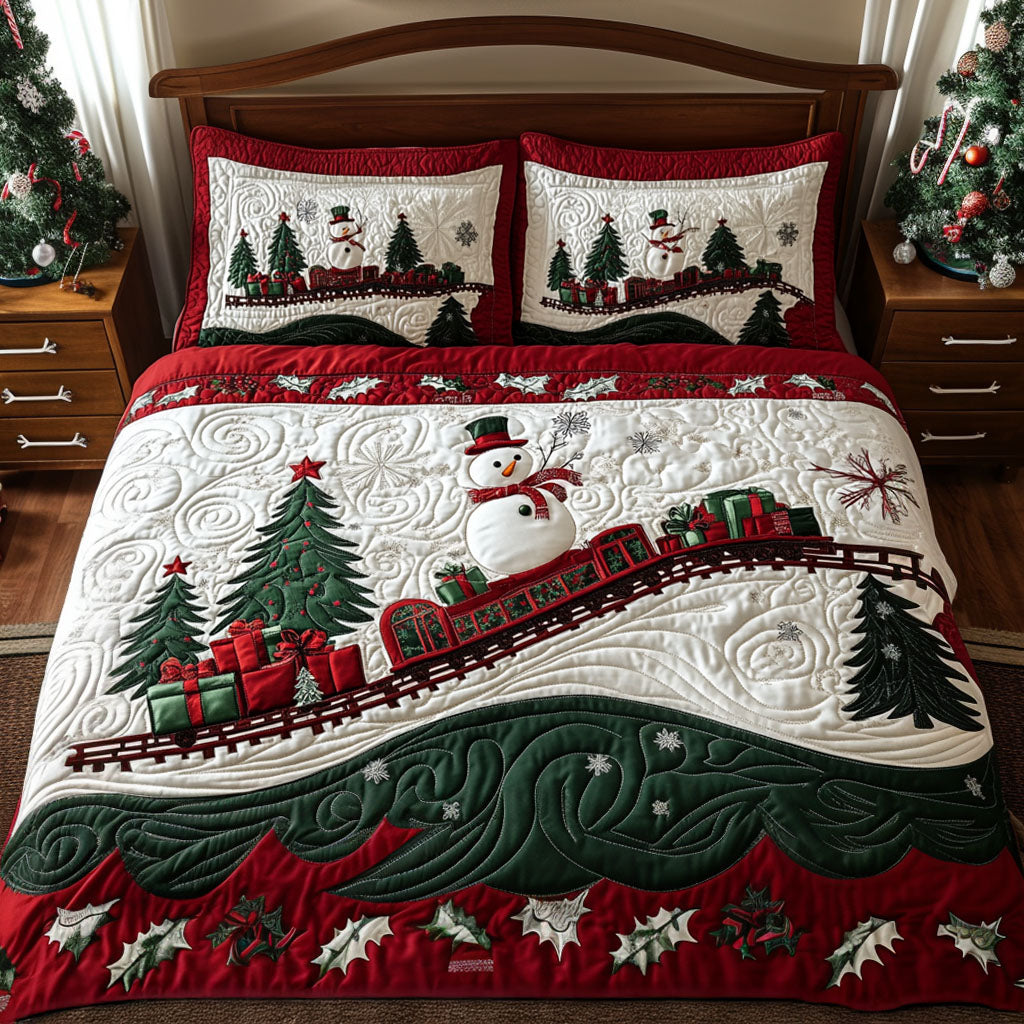 Winter Wonderland Tracks Quilted Bedding Set Xmas Holiday Duvet Cover Set Bear Theme Gifts