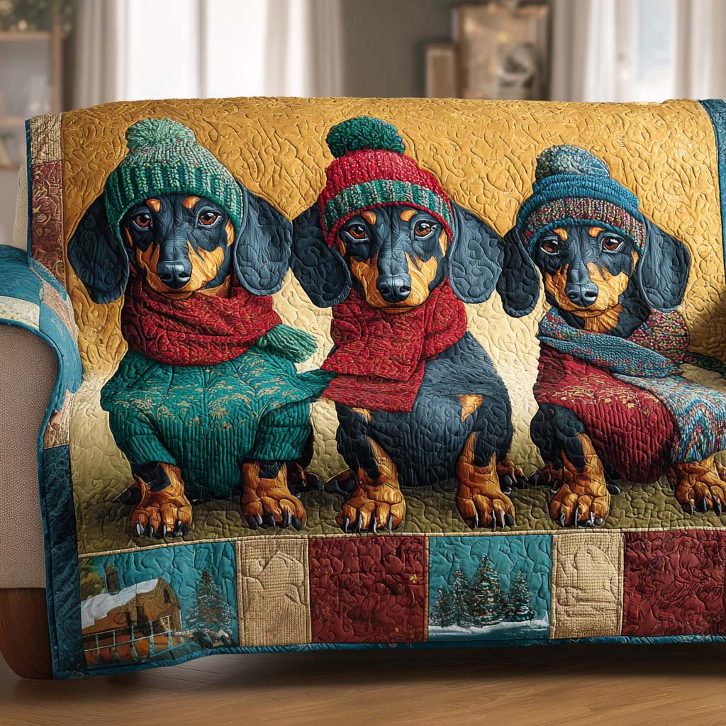 Winter Woof Crew Quilted Sofa Cover Sofa Throw Covers Presents For Dachshund Lovers