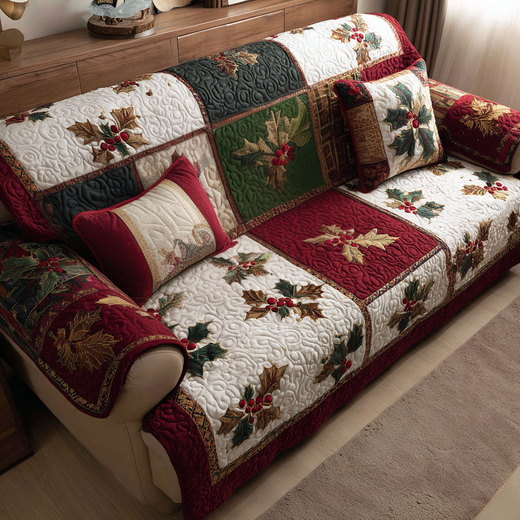 Winterberry Hearth Quilted Sofa Cover Santa Sofa Cover Family Xmas Presents