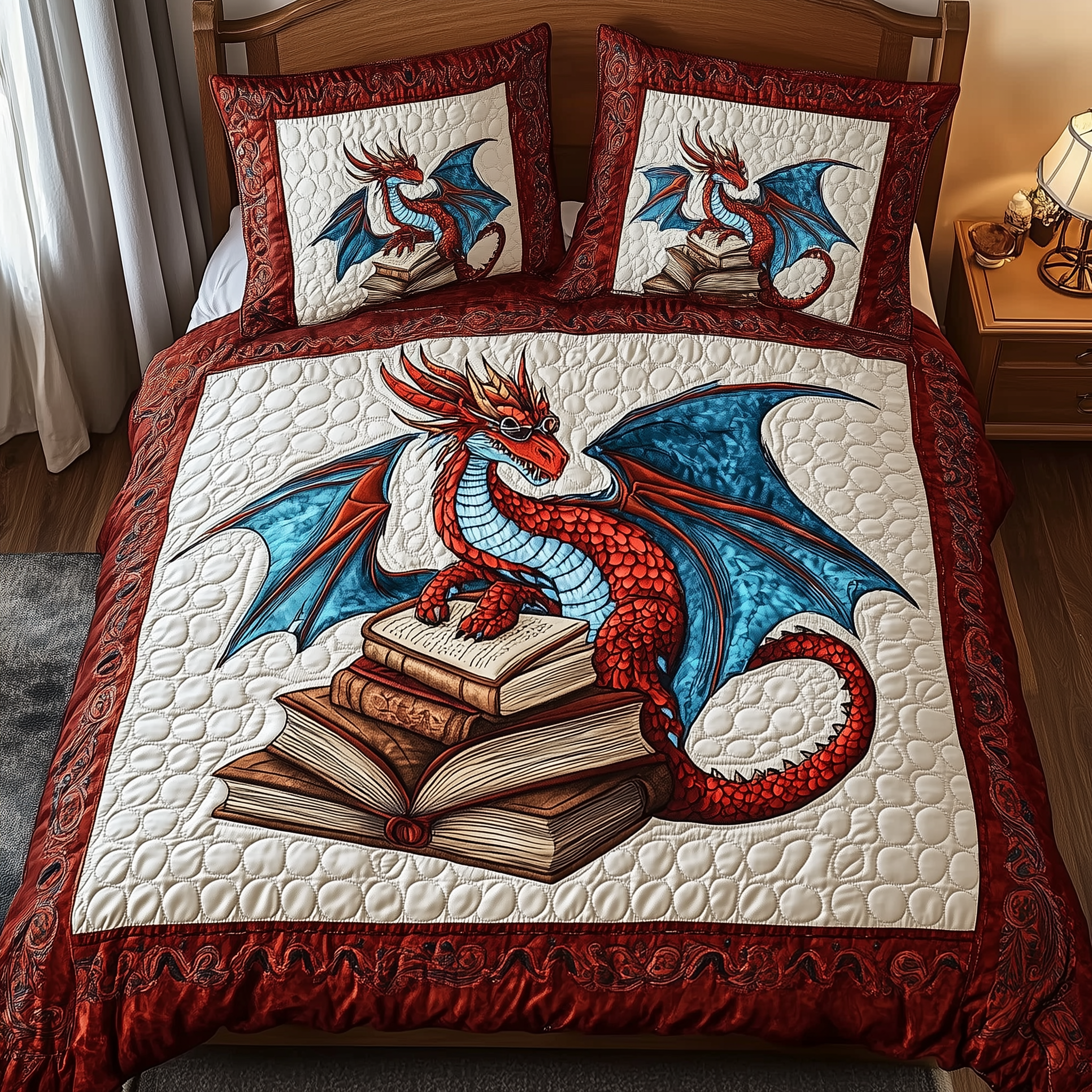 Wisdom Dragon Quilted Bedding Set Best King Bed Sheets Dragon Gifts For Men