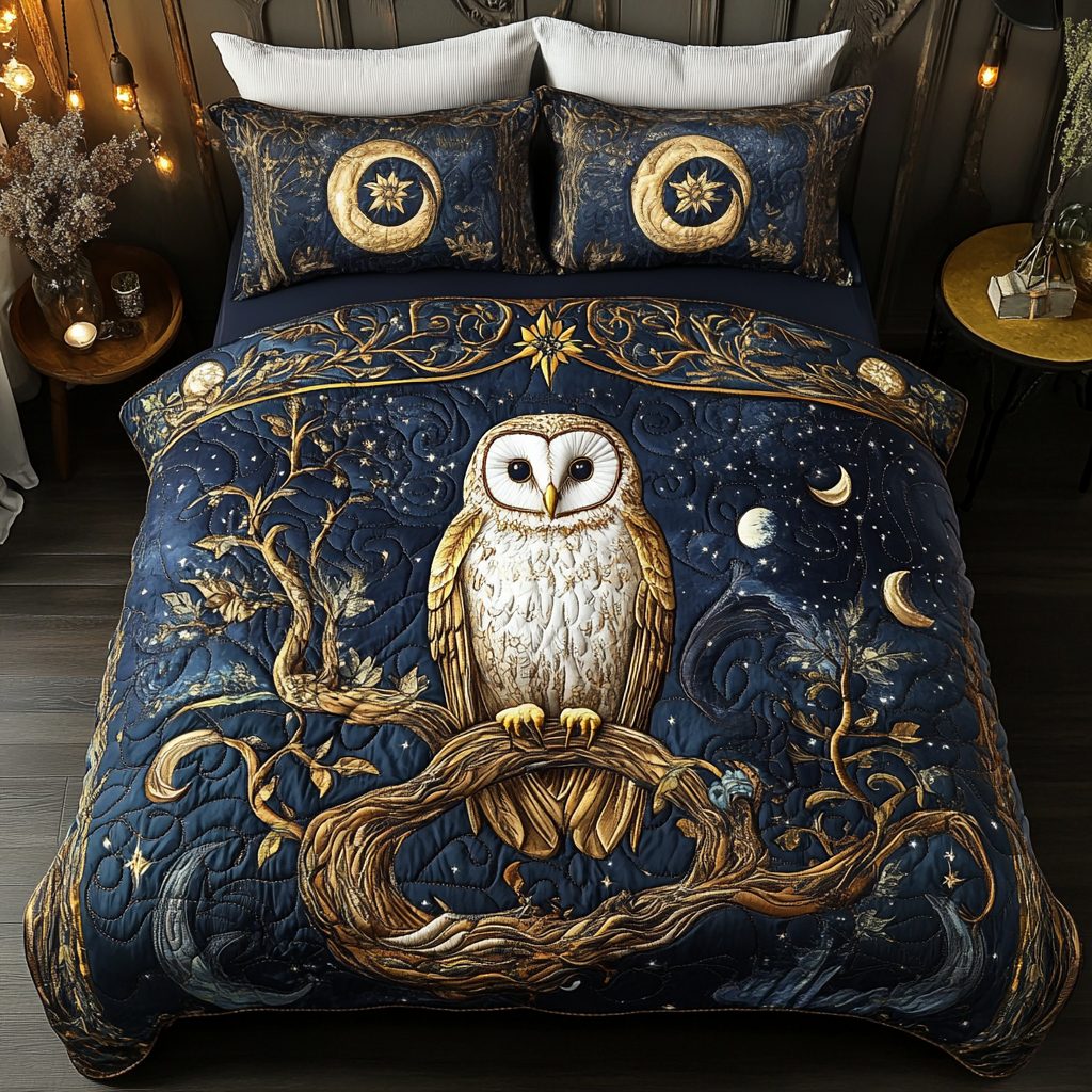 Wise Owl Quilted Bedding Set Cool Bedroom Decor Owl Items For Gifts