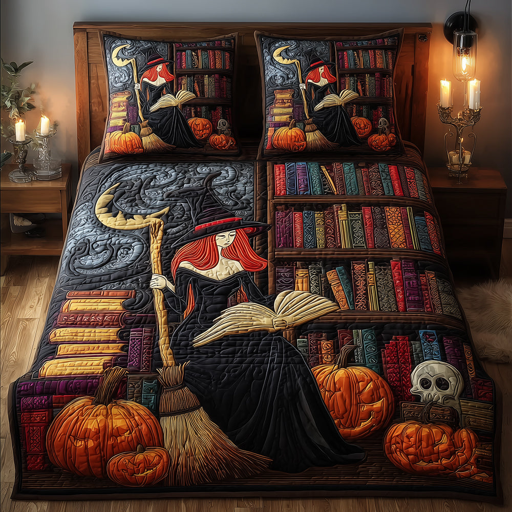 Witch Grimoire Quilted Bedding Set Best Bedspread Set Gifts For Halloween Lovers
