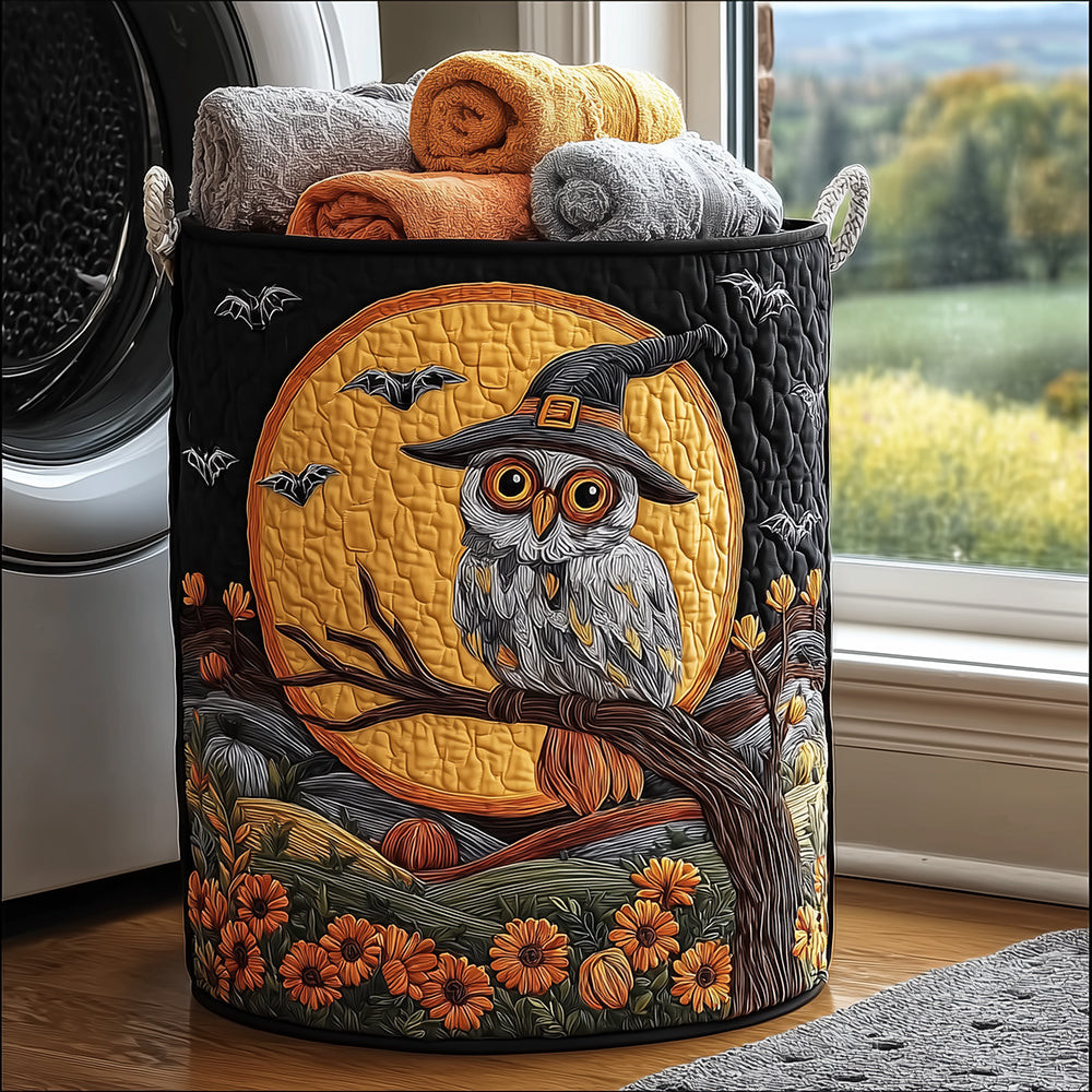 Witch Owl Night Quilted Laundry Basket Unique Clothes Hamper Gift For Halloween