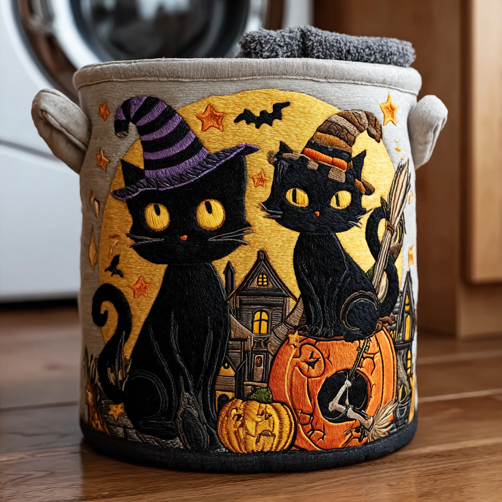 Witchy Whiskers Quilted Laundry Basket Dirty Clothes Hampers Cat Presents For Women
