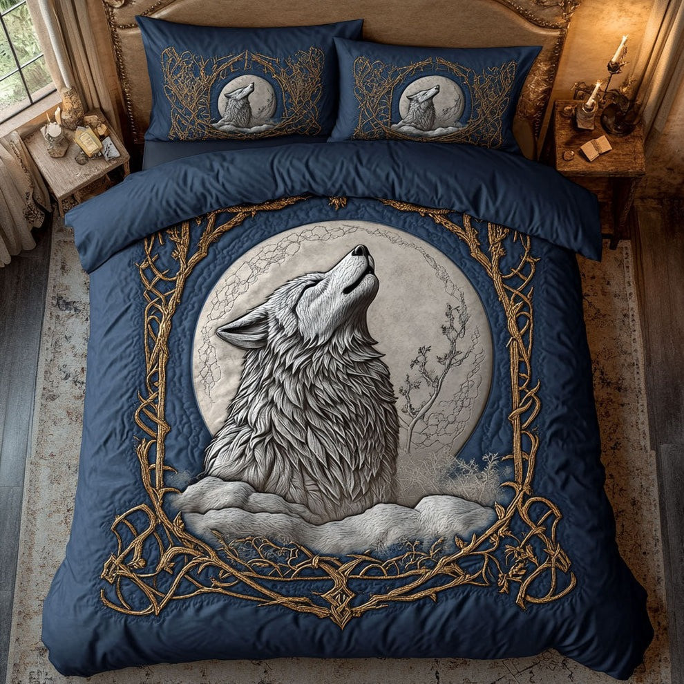 Wolf And Moon Quilted Bedding Set Wildlife Animal Bed Decorations Gifts For Wolf Lovers