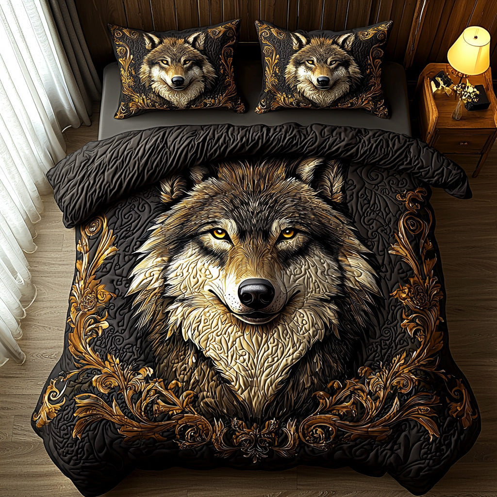 Wolf Gaze Quilted Bedding Set Bed Decor Hunting Gifts For Grandpa