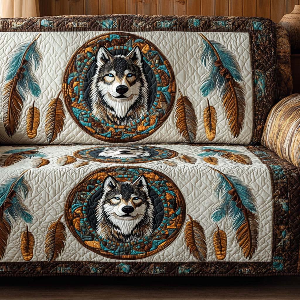 Wolf Guardian Quilted Sofa Cover Sofa Cover Slipcover Native American Gifts For Him
