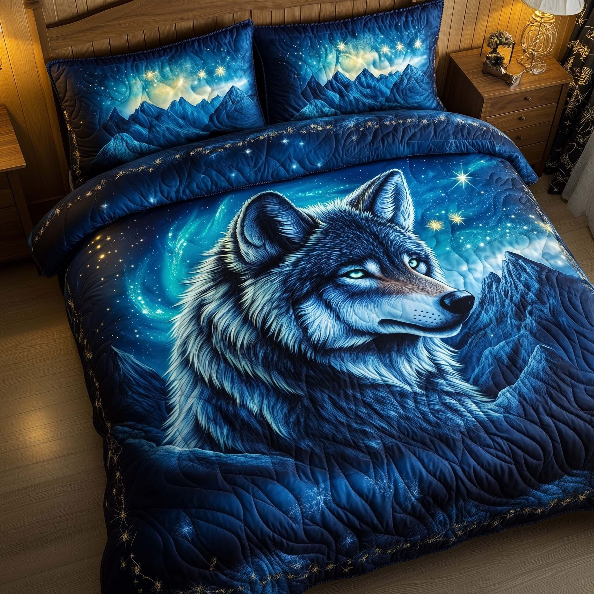 Wolf Midnight Guardian Quilt Bedding Set Bed Decorations Unique Gifts For Wolf Lovers
