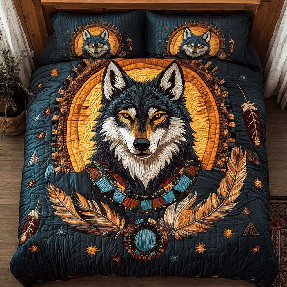 Wolf Native American Quilted Bedding Set Native American Style Bedspreads Wolf Lover Gifts