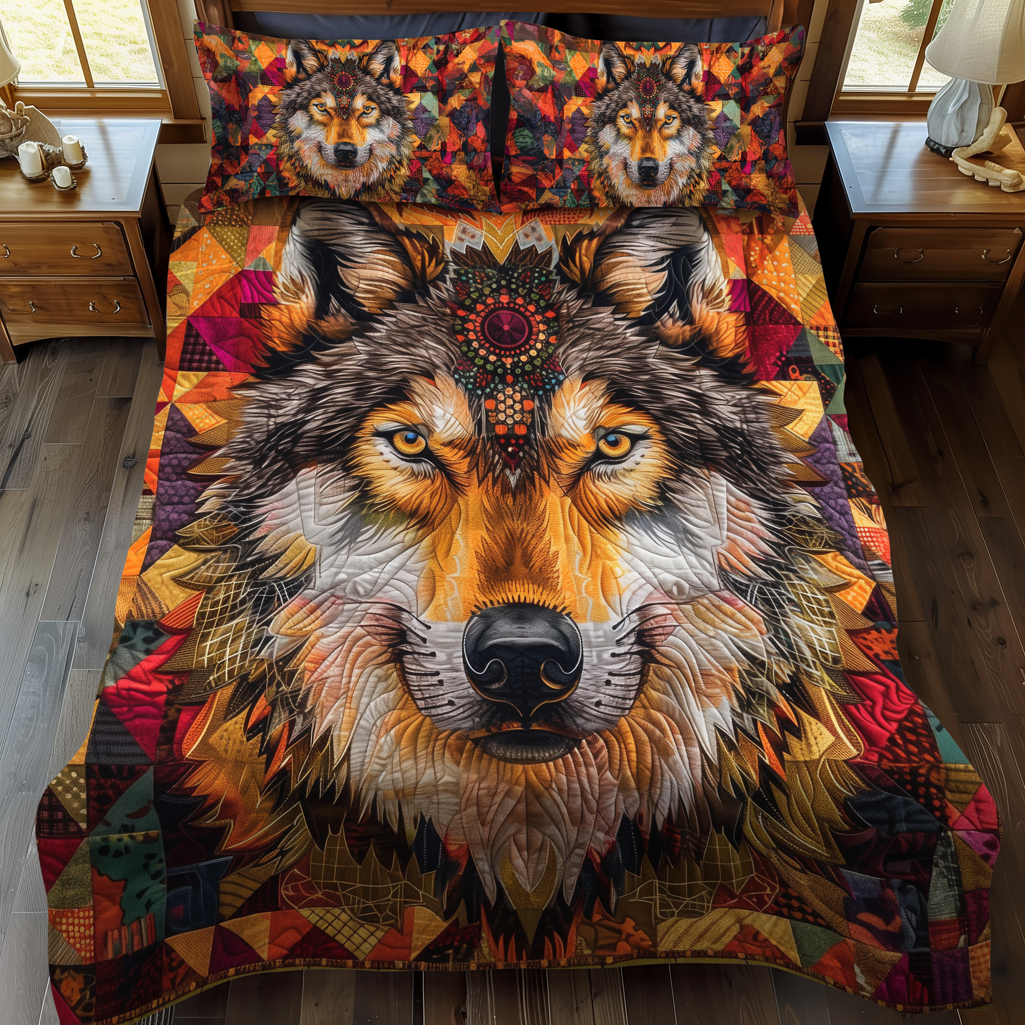 Wolf Native Quilted Bedding Set Best Bedding Sets Native American Wedding Gifts