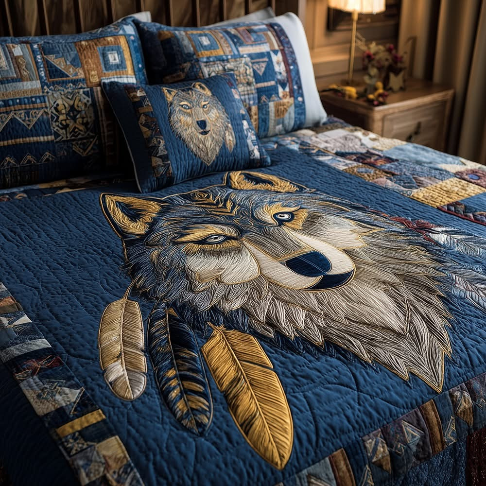 Wolf Quilted Bedding Set Cool Christmas Bed Sheet Set Gift For Wolf Lovers
