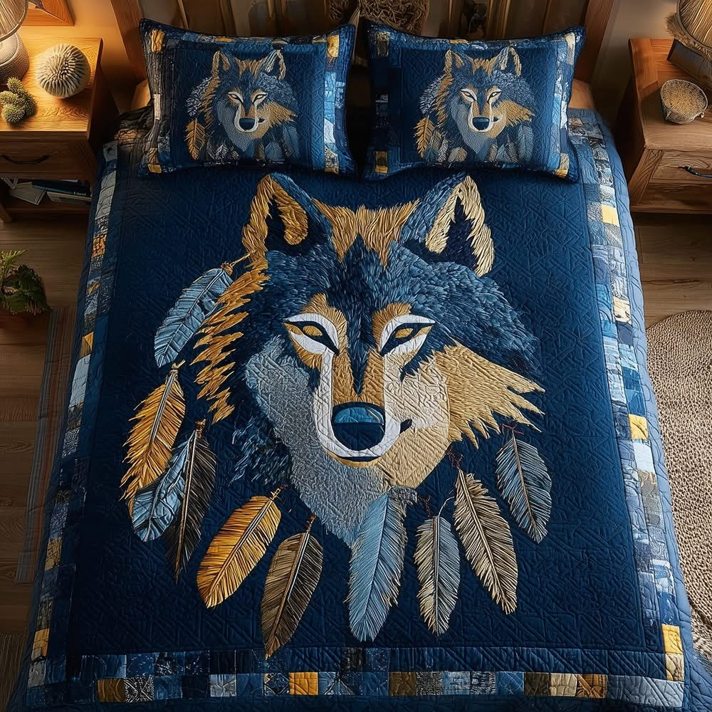 Wolf Quilted Bedding Set Decoration Bedspread Set Wolf Gifts For Him