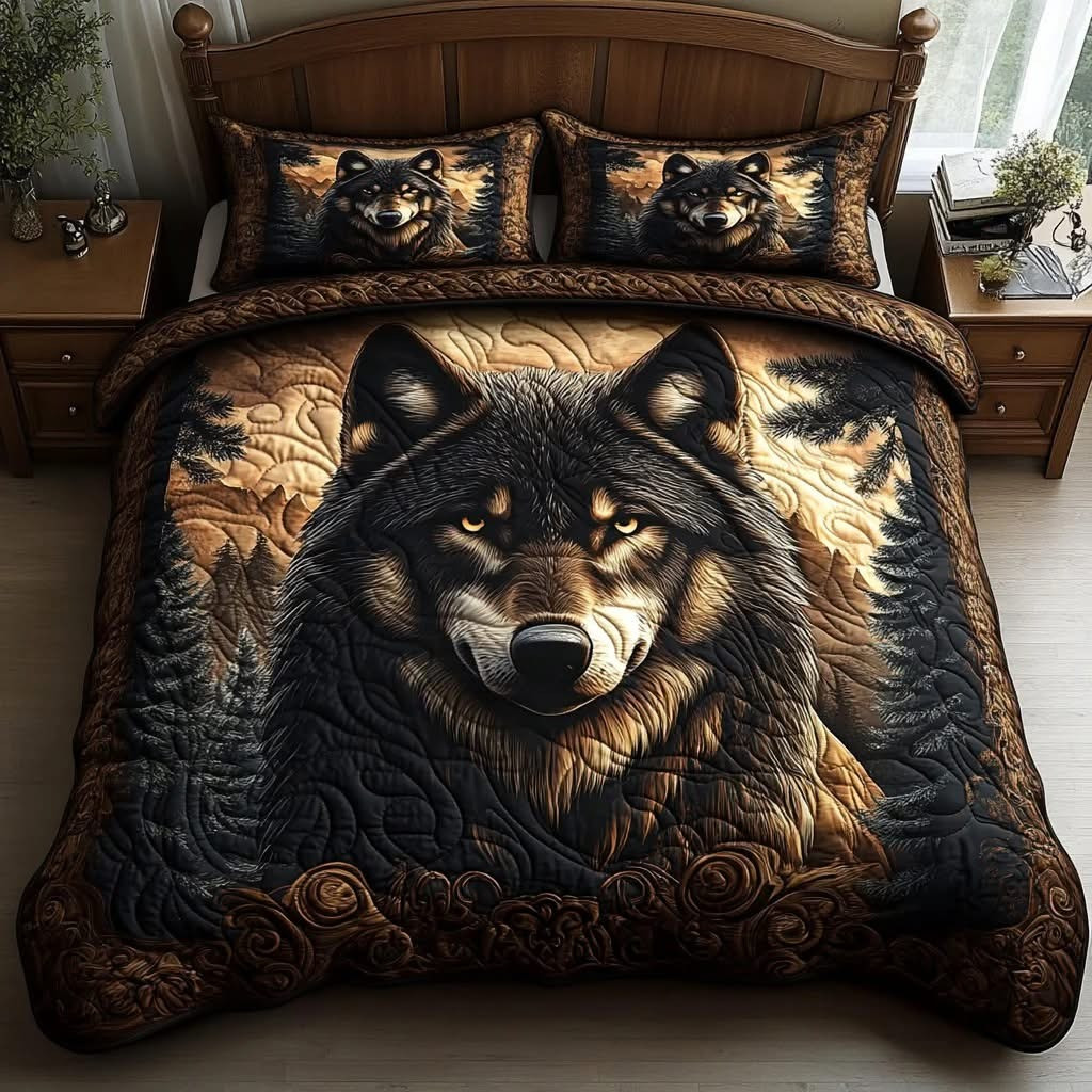 Wolf Quilted Bedding Set Wildlife Nature Bed Sheet Set Gifts Ideas For Hunters