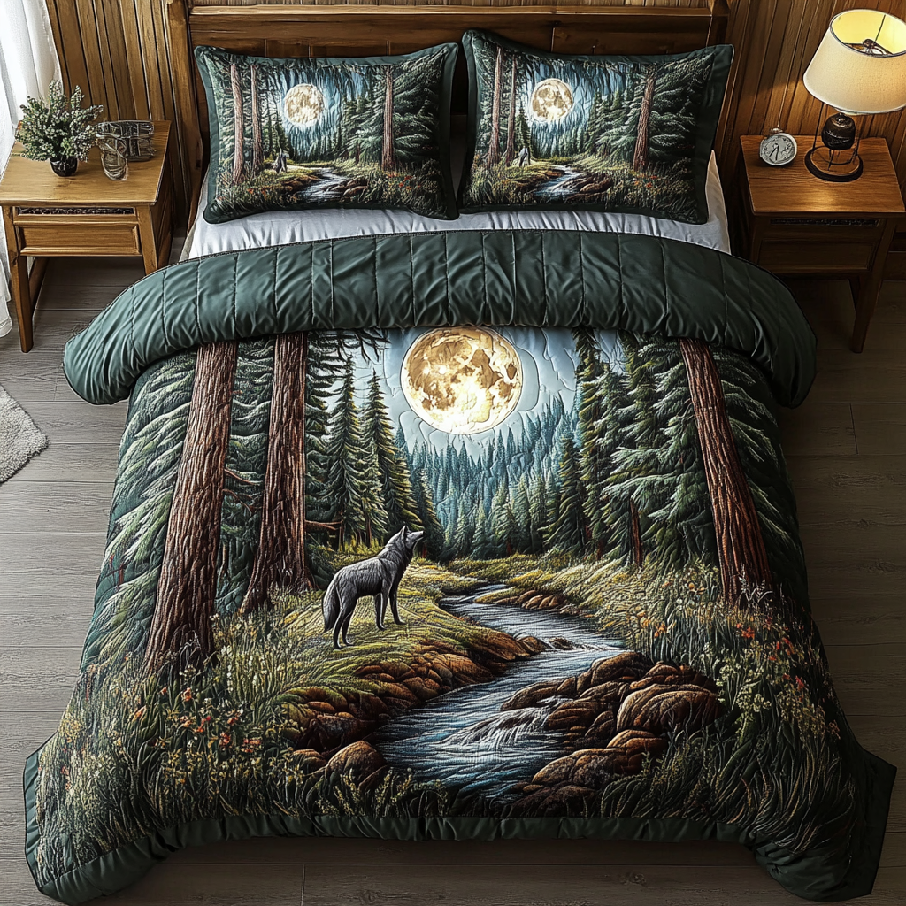 Wolf Serenity Quilted Bedding Set Cute Bed Sets For Teens Fathers Day Gifts Special