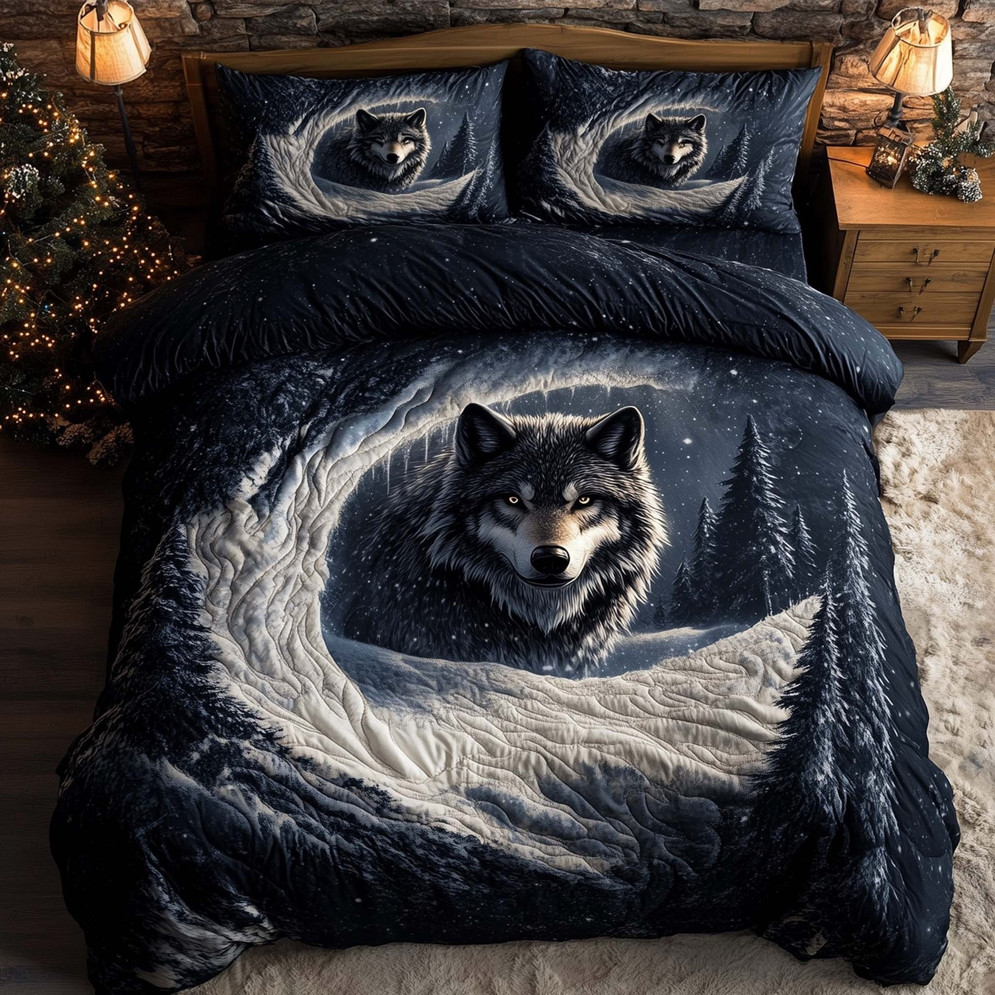 Wolf Winter Wind Quilted Bedding Set Bedroom Decorations Christmas Gifts For Wolf Lovers