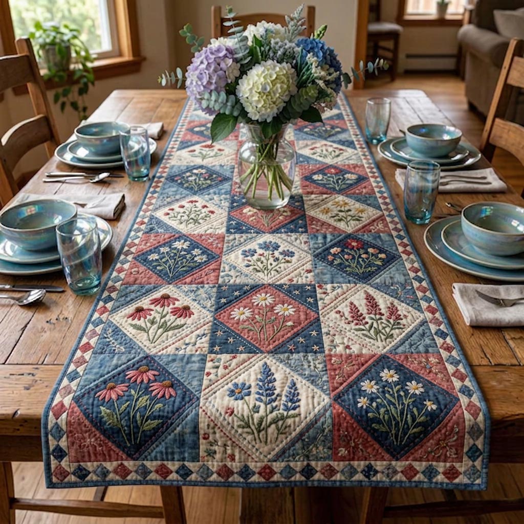Woodland Bear Quilted Table Runner Dining Decor Bear Christmas Presents