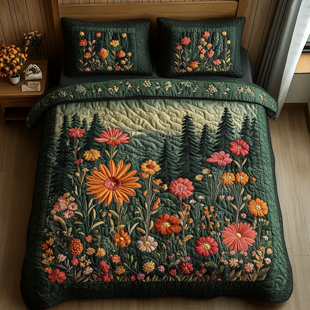 Woodland Bloom Quilted Bedding Set Bed Room Decoration Unique Father'sDay Gifts