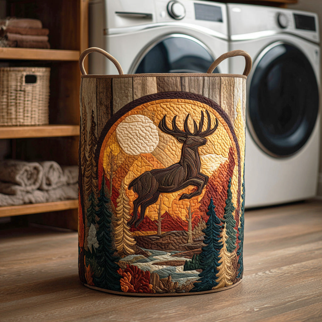 Woodland Buck Quilted Laundry Basket Foldable Hamper Funny Father's Day Gifts