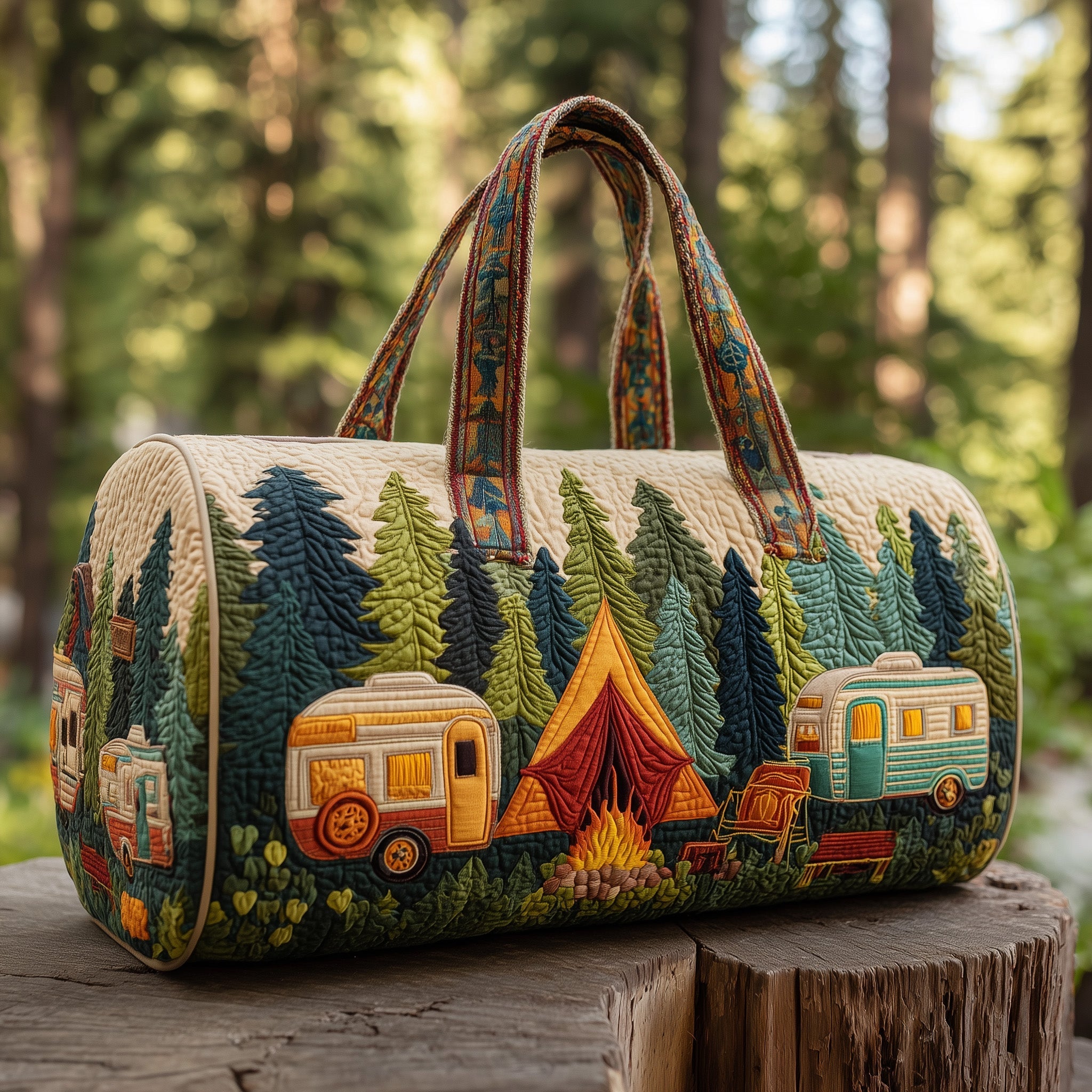 Woodland Camp Retreat Quilted Duffle Bag Best Women's Duffel Bag Mother's Day Gifts From Daughter