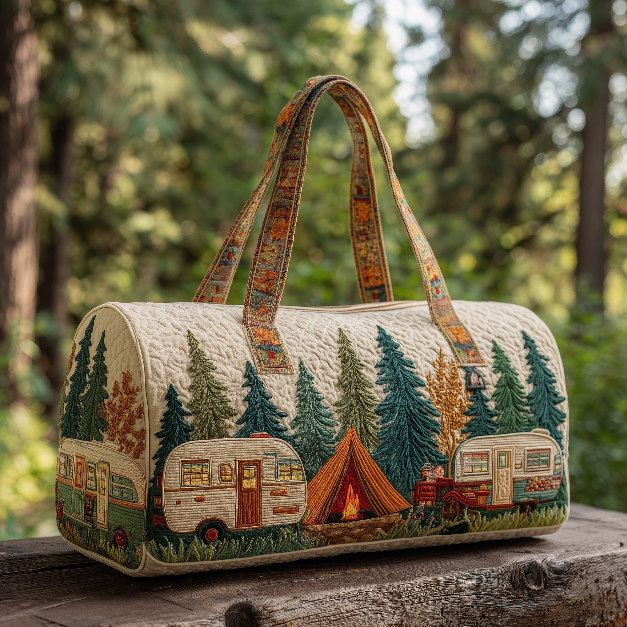 Woodland Camp Retreat Quilted Duffle Bag Best Womens Travel Bags Mother Daughter Gifts