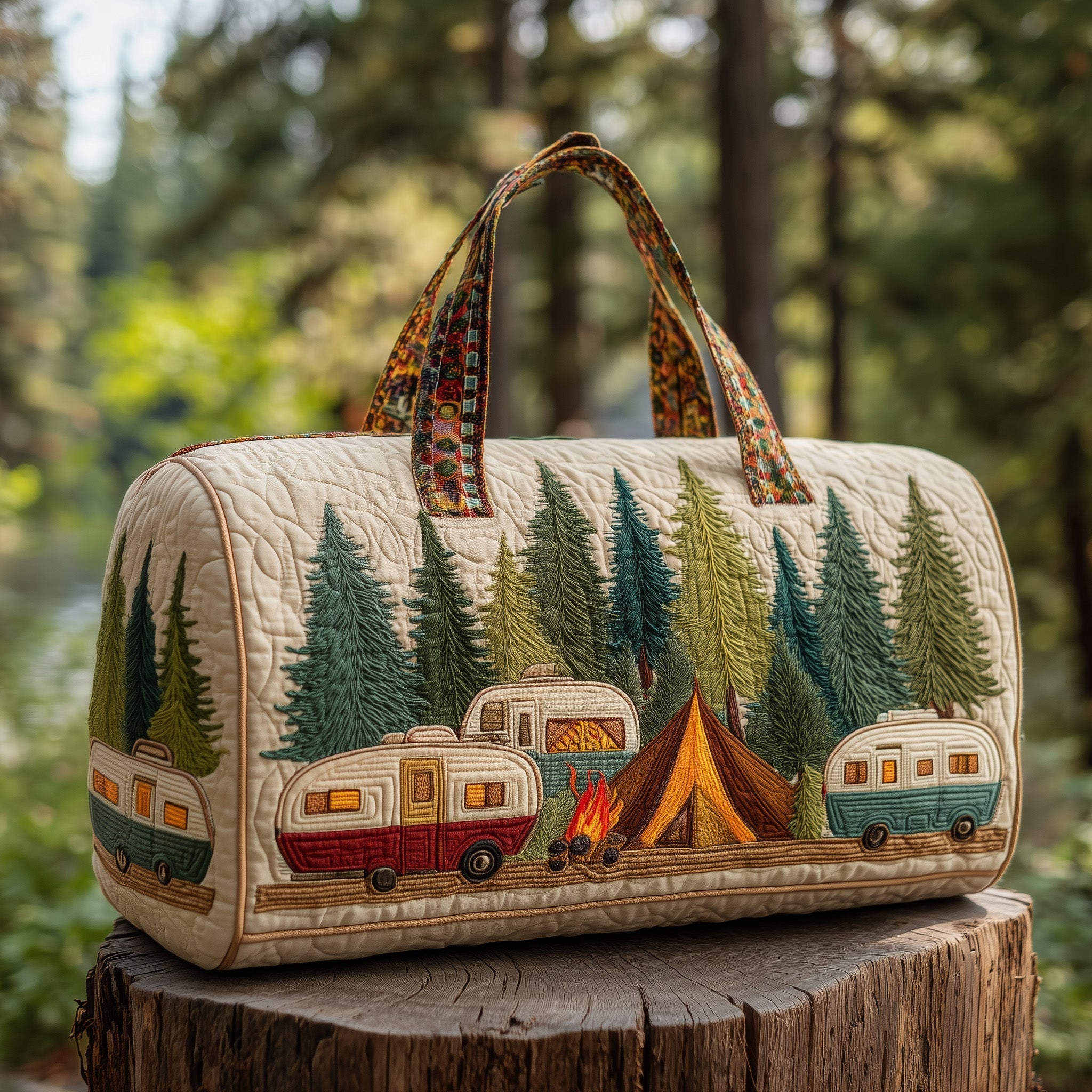 Woodland Camp Retreat Quilted Duffle Bag Women's Travel Duffel Bags Thoughtful Mother's Day Gifts