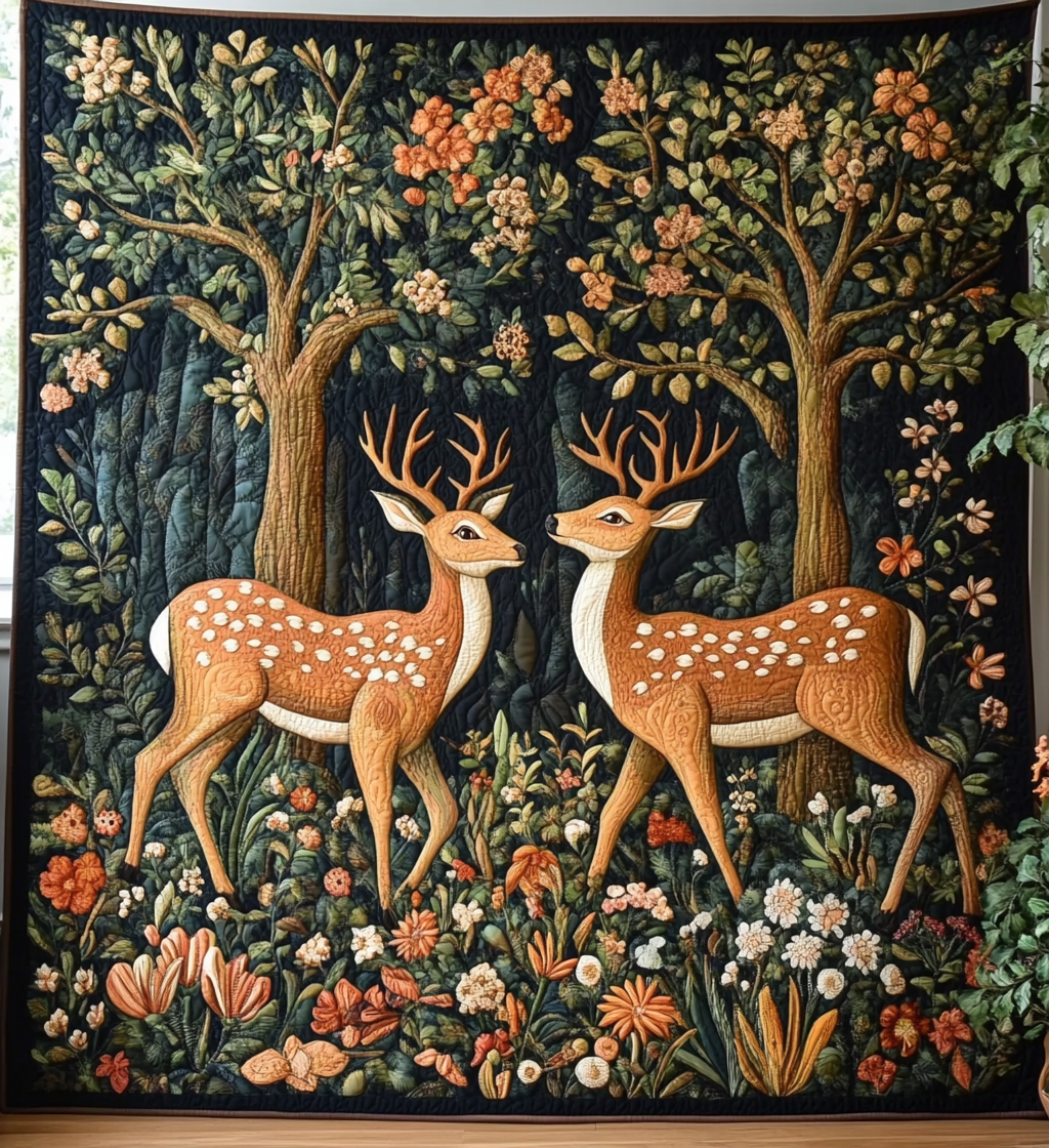 Woodland Deer Quilted Blanket Good Bed Sheet Sets Funny Father's Day Gifts